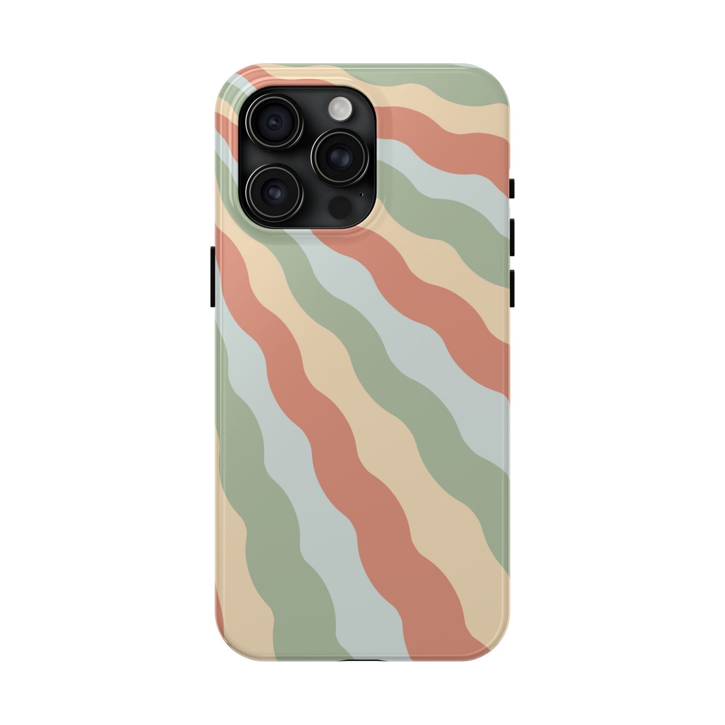 Earthy Retro Waves iPhone Case – 70s-Inspired Wavy Stripes in Soft Green, Cream, and Rust