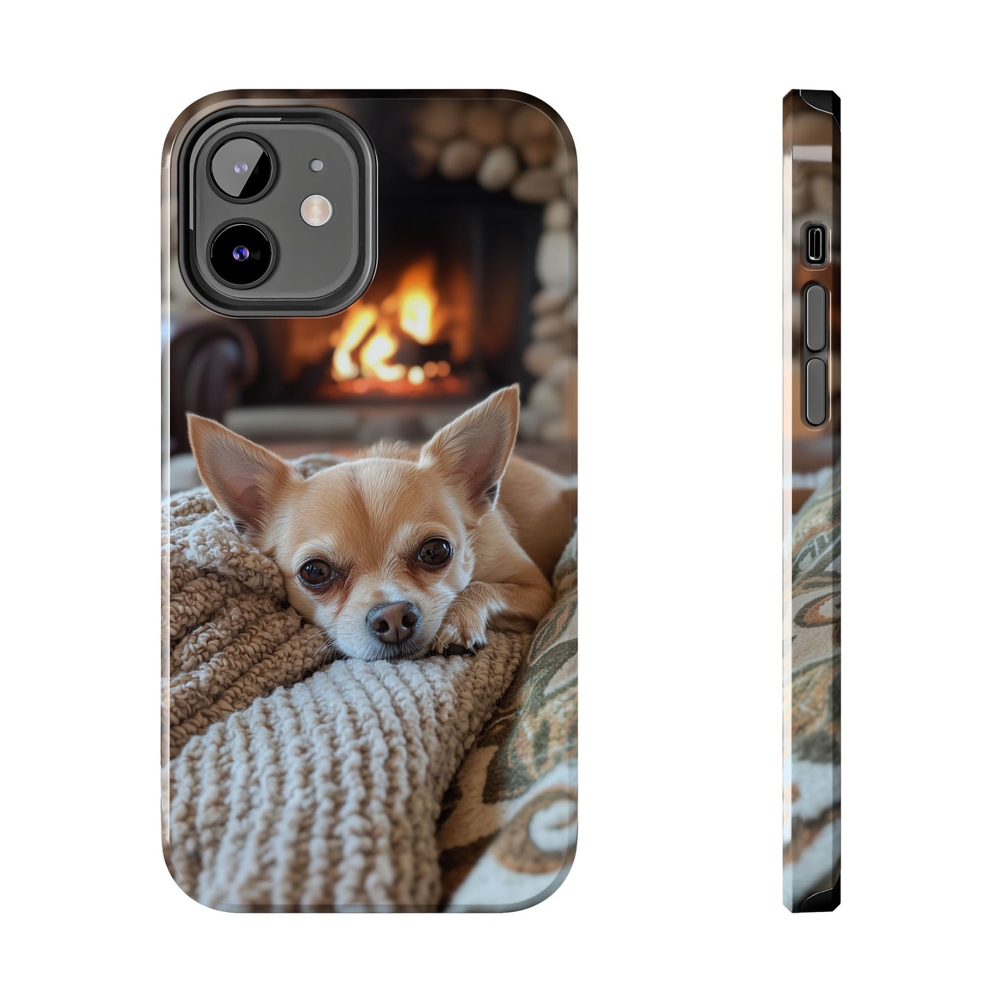 Relaxing Chihuahua by Fireplace iPhone Case – Warm and Stylish Protection