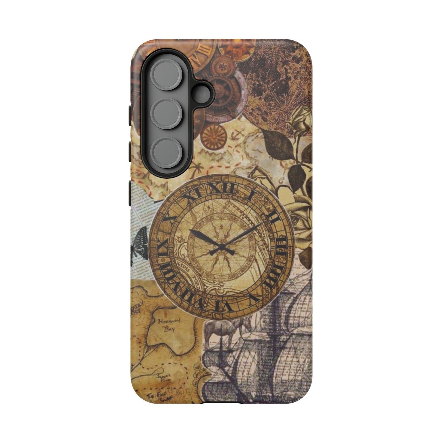 Steampunk Vintage Adventure Samsung Galaxy Case – Dual-Layer Protection with Antique Map and Clock Design