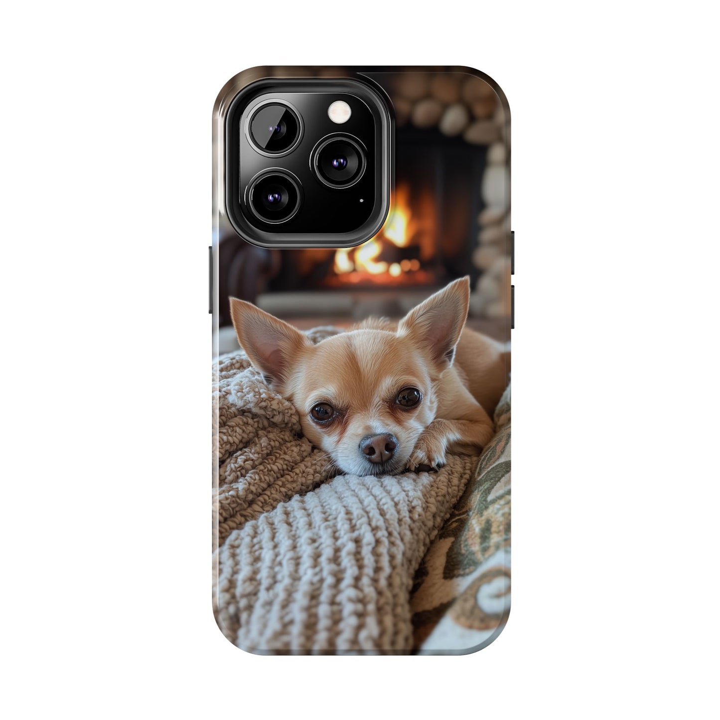 Relaxing Chihuahua by Fireplace iPhone Case – Warm and Stylish Protection