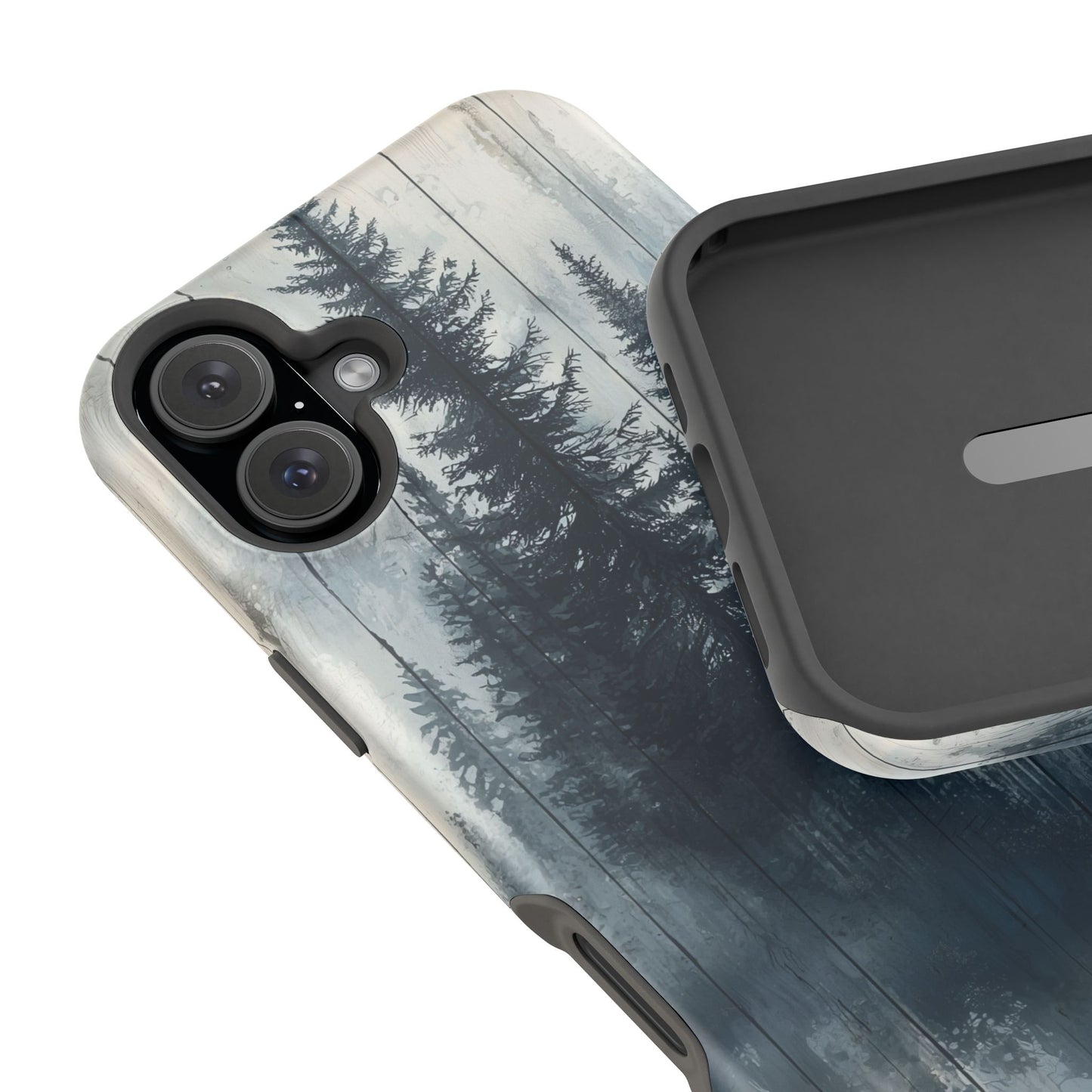Rustic Pine Forest MagSafe iPhone Case - Blue Toned Woodland Design