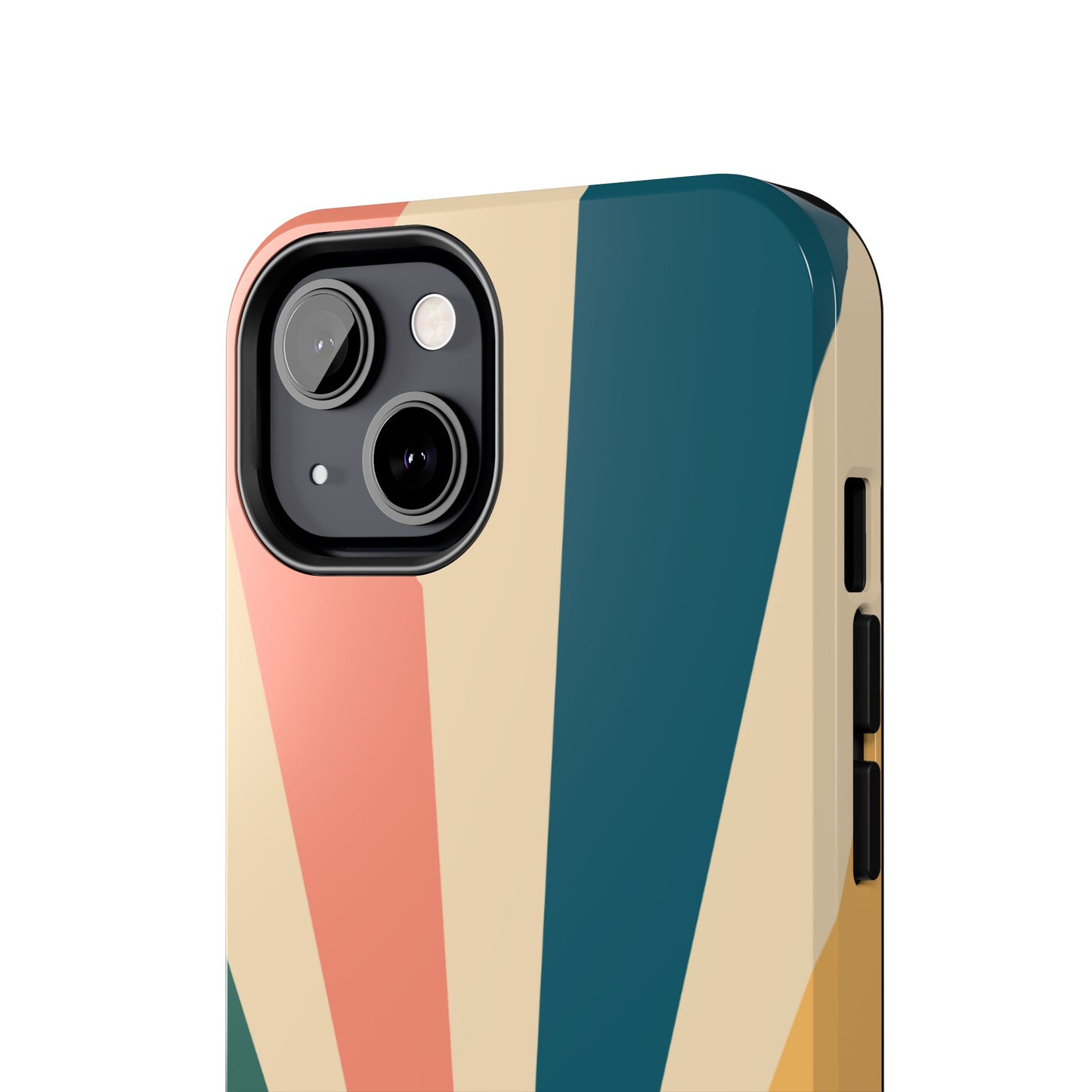 Retro Sunbeam iPhone Case – 70s-Inspired Radiating Stripes in Coral, Teal, and Mustard