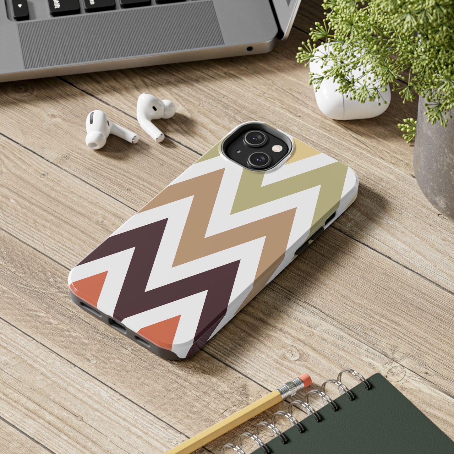Earthy Chevron iPhone Case – Boho-Inspired Design with Dual-Layer Protection