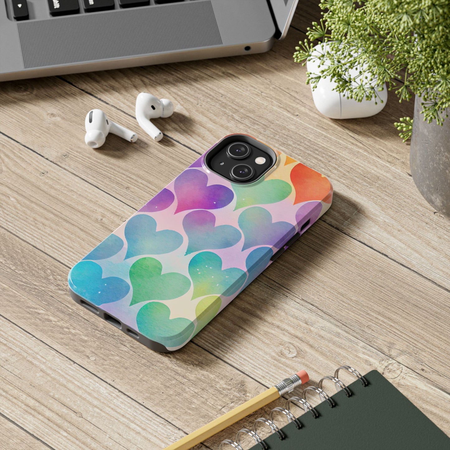 Rainbow Hearts Watercolor iPhone Case – Slim Design, Glossy Finish