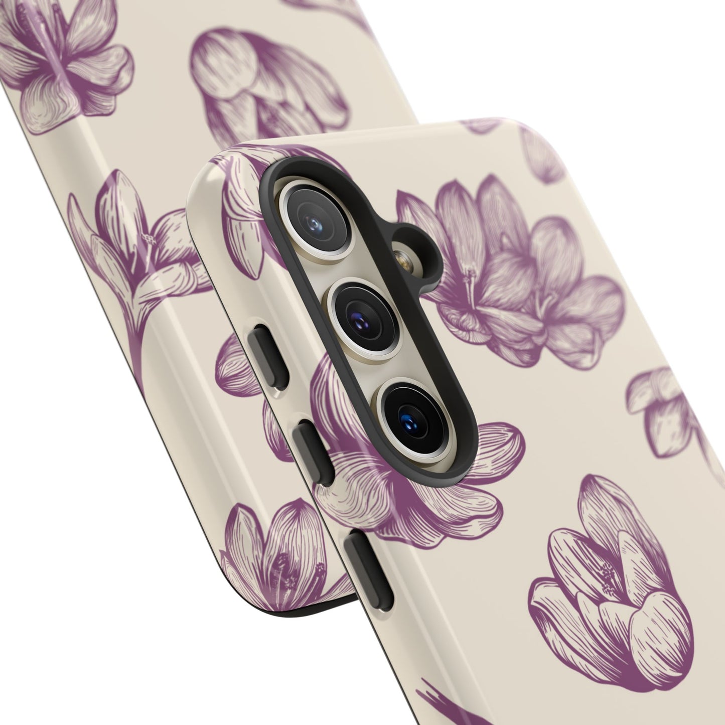 Vintage Botanical Floral Tough Samsung Galaxy  Case – Hand-Drawn Purple Flowers, Shockproof Design