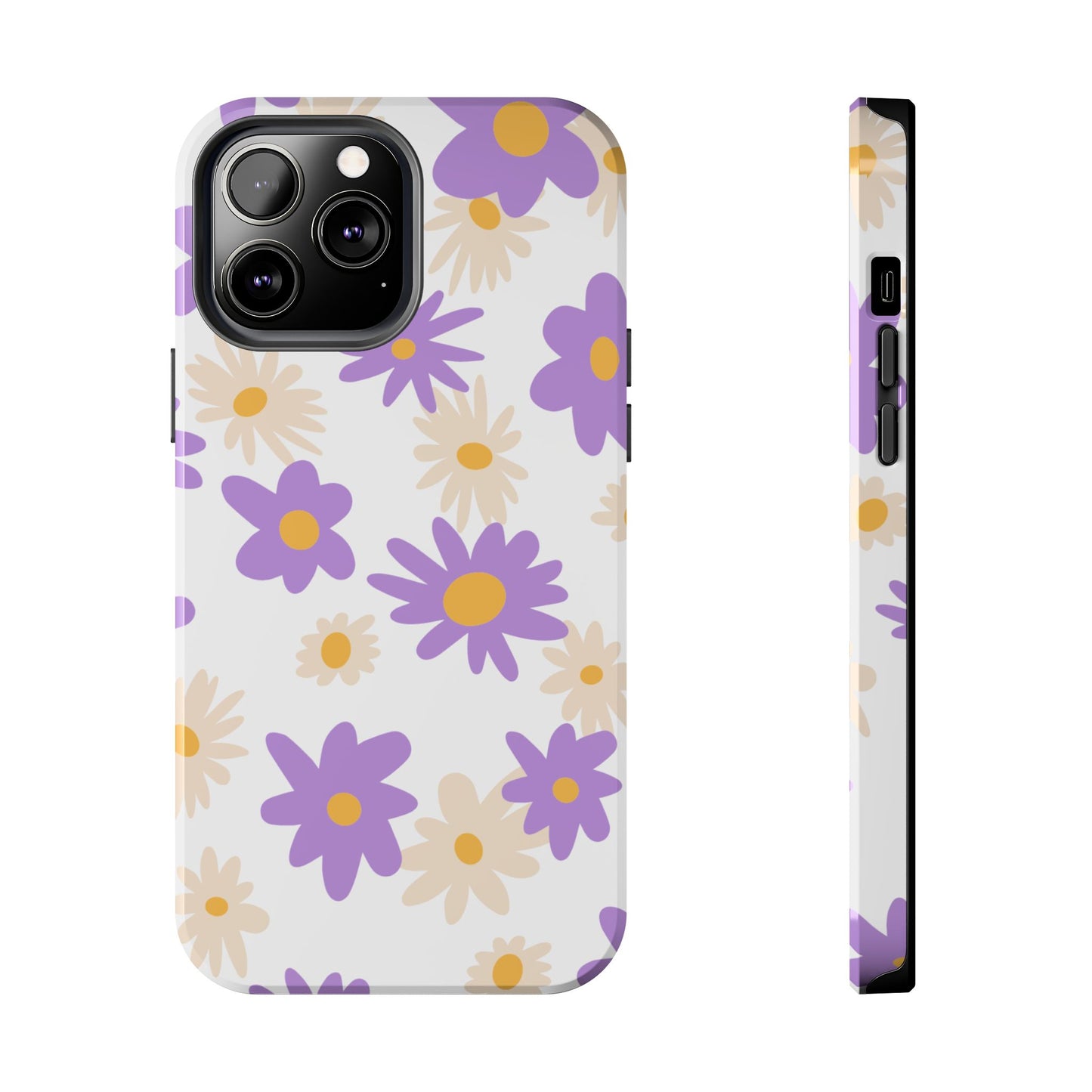 Retro Daisy Flower iPhone Case – Pastel Purple & Cream Floral Design with Matte Finish