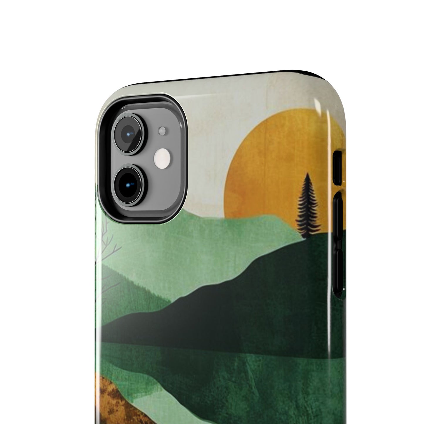 Retro Mountain Sunrise iPhone Case – Minimalist Landscape Design, Dual - Layer Protection - BOGO Cases
