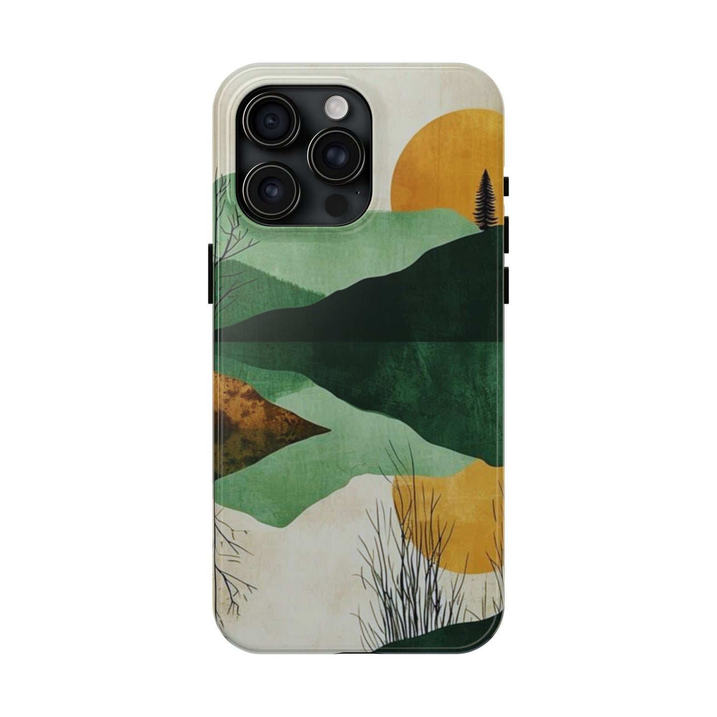 Retro Mountain Sunrise iPhone Case – Minimalist Landscape Design, Dual - Layer Protection - BOGO Cases