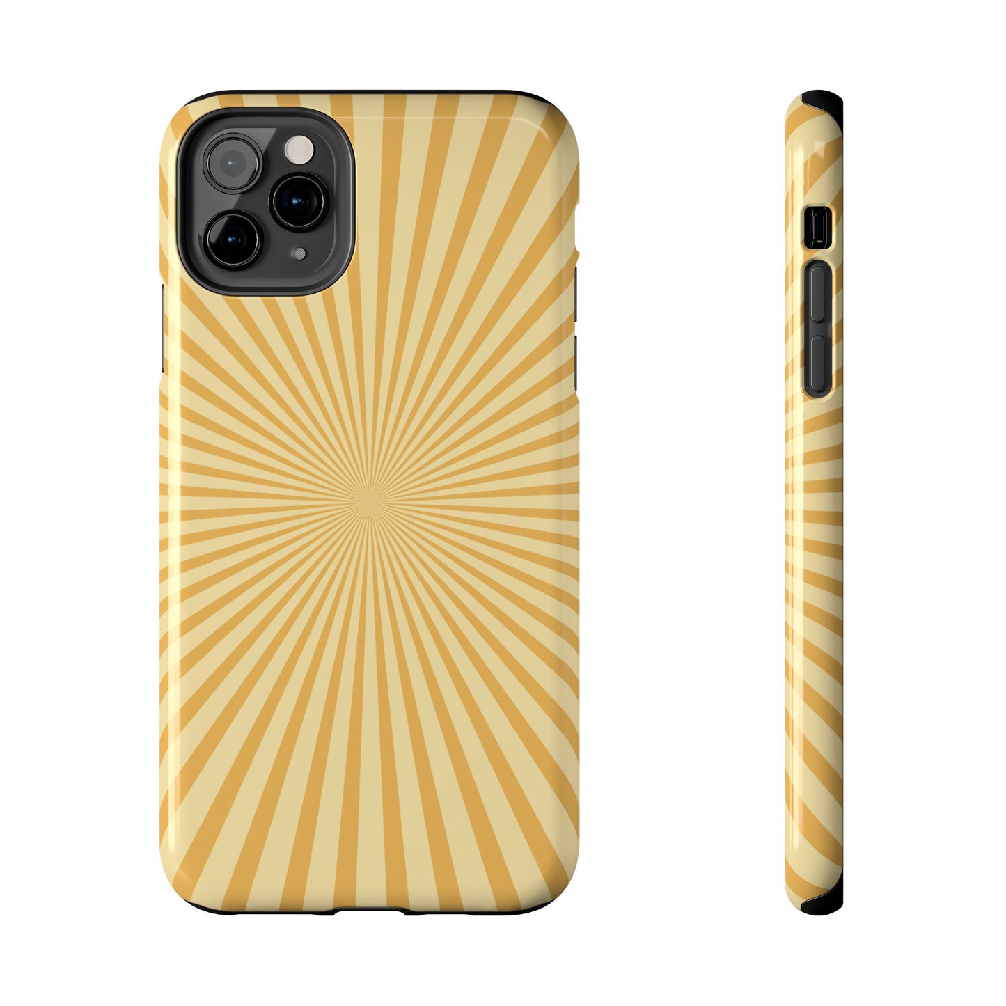 Golden Sunburst iPhone Case – Retro Radiant Design with Dual-Layer Protection