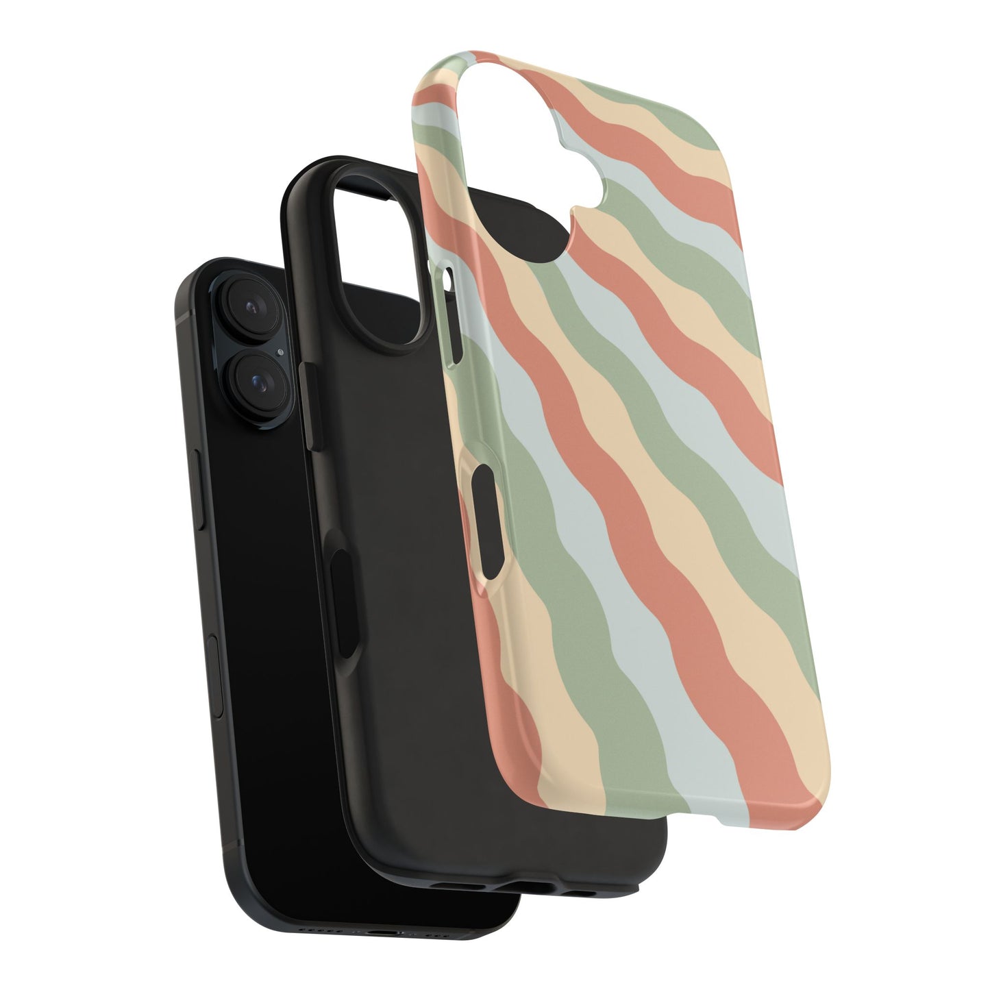 Earthy Retro Waves iPhone Case – 70s-Inspired Wavy Stripes in Soft Green, Cream, and Rust
