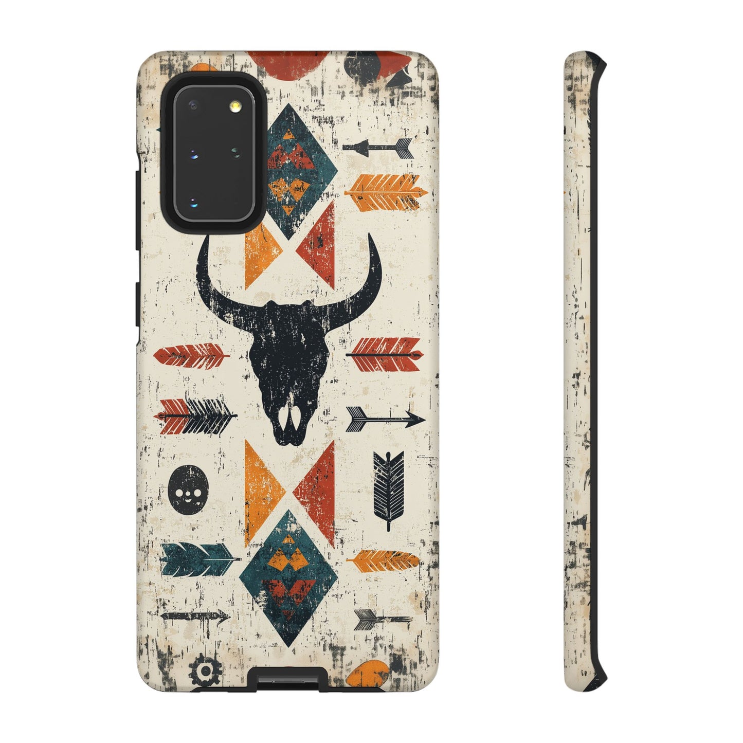 Tribal Bull Skull & Arrows Tough Samsung Galaxy Case – Rustic Western Design, Dual-Layer Protection