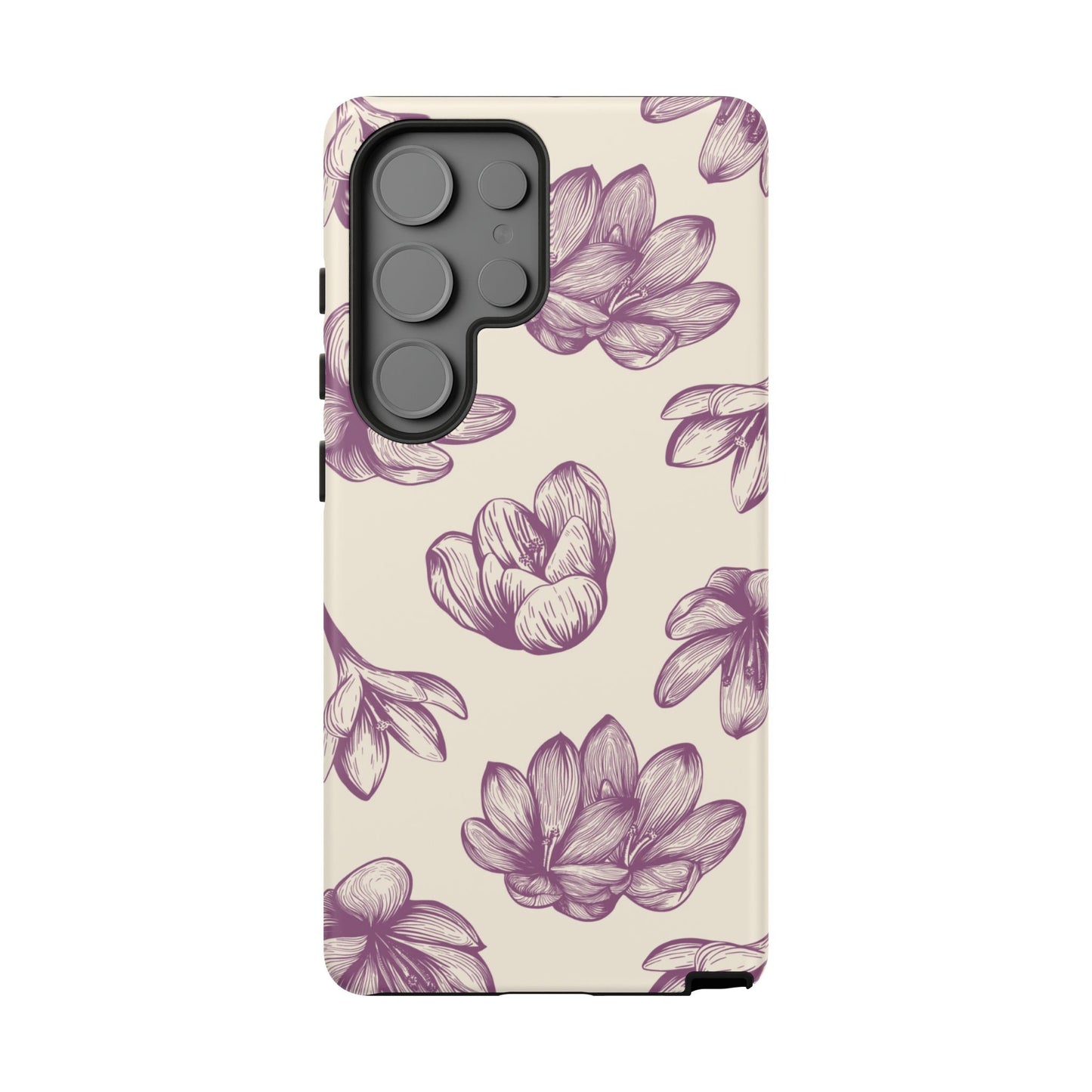 Vintage Botanical Floral Tough Samsung Galaxy  Case – Hand-Drawn Purple Flowers, Shockproof Design