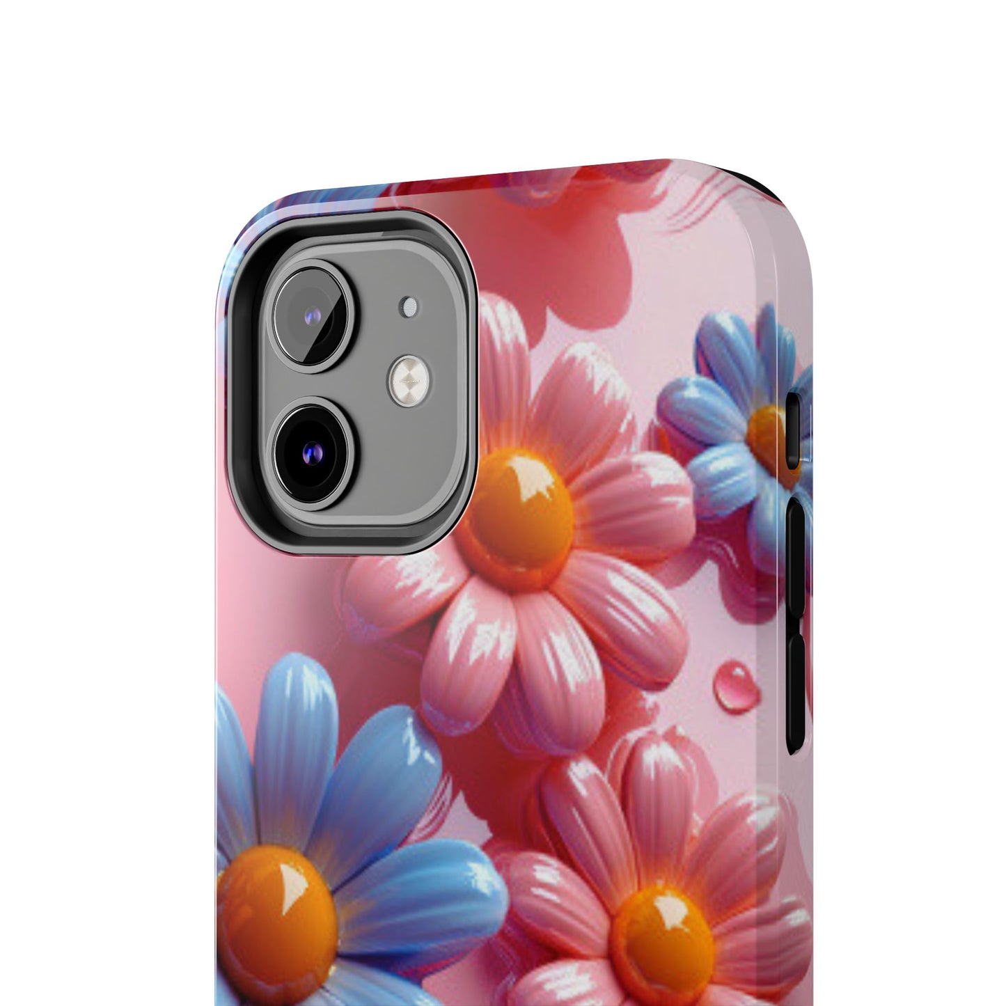 Pastel Daisy 3D iPhone Case – Glossy Pink and Blue Floral Design, Full Protection - BOGO Cases