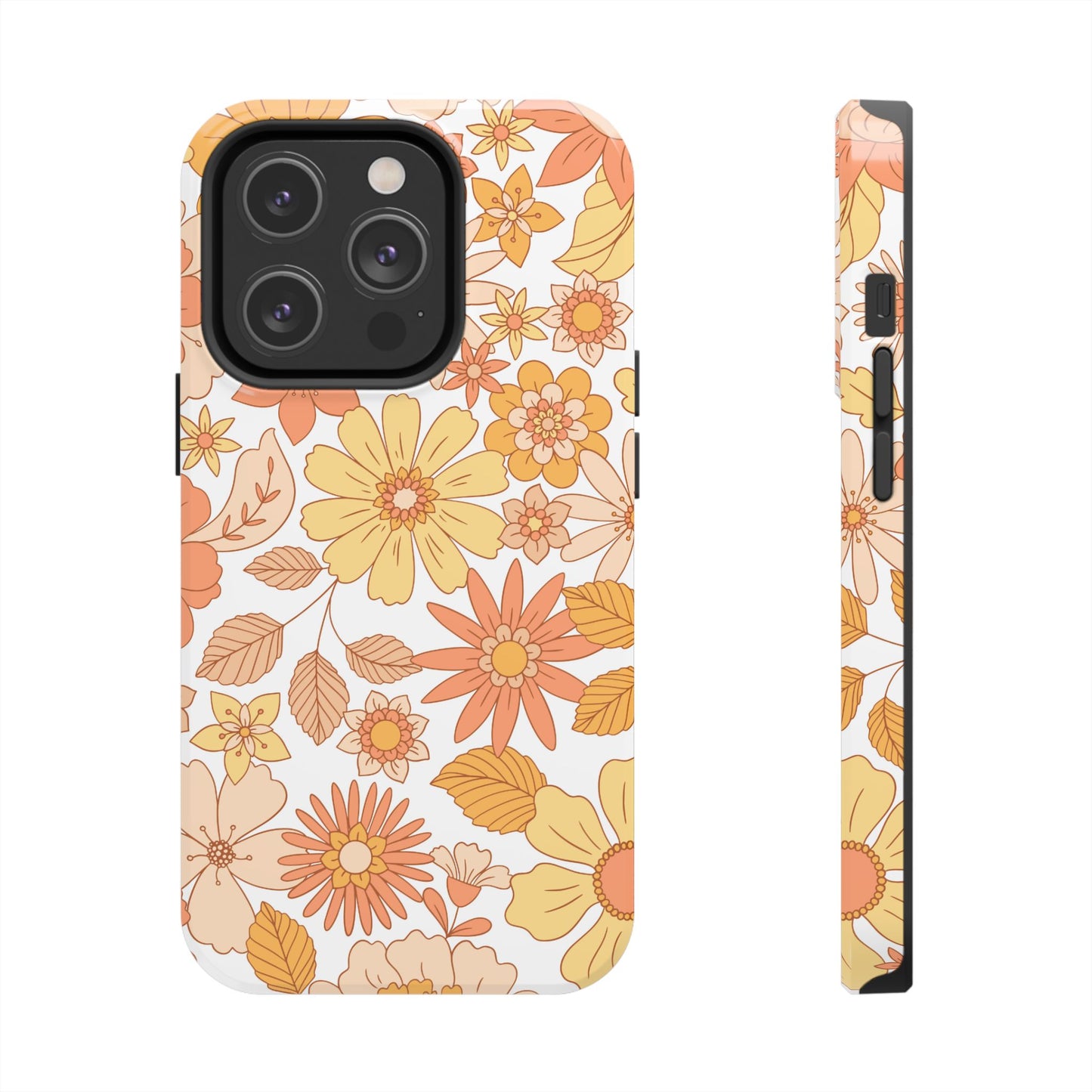 Vintage Floral Bloom iPhone Case – Warm Orange & Yellow Retro Flower Design with Matte Finish