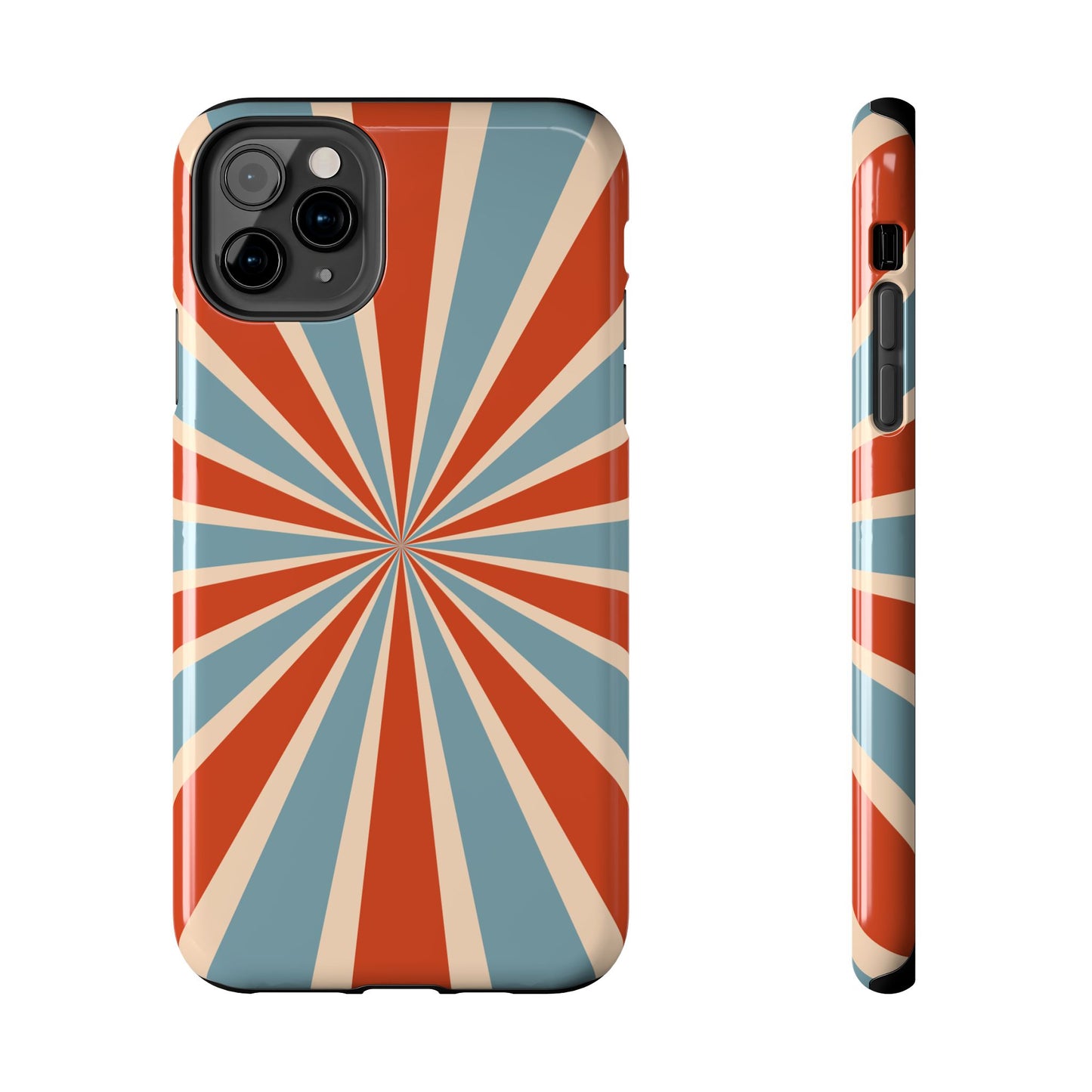 Vintage Blue & Red Sunburst iPhone Case – Bold Geometric Pattern, Shock-Resistant Cover