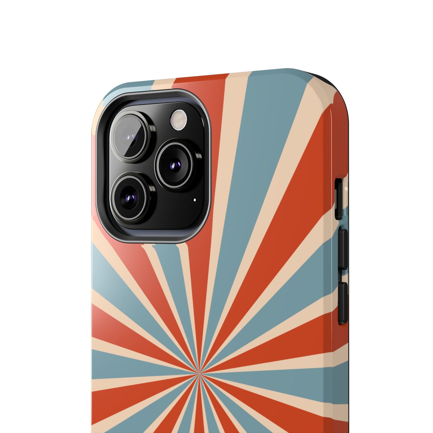 Vintage Blue & Red Sunburst iPhone Case – Bold Geometric Pattern, Shock-Resistant Cover