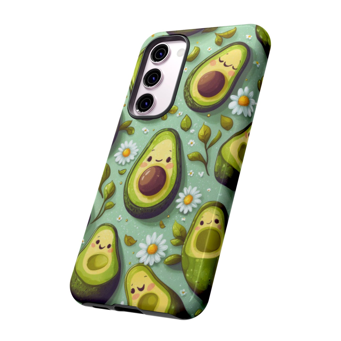Cute Avocado Samsung Galaxy Case – Adorable Kawaii Avocados with Daisies, Shock-Resistant