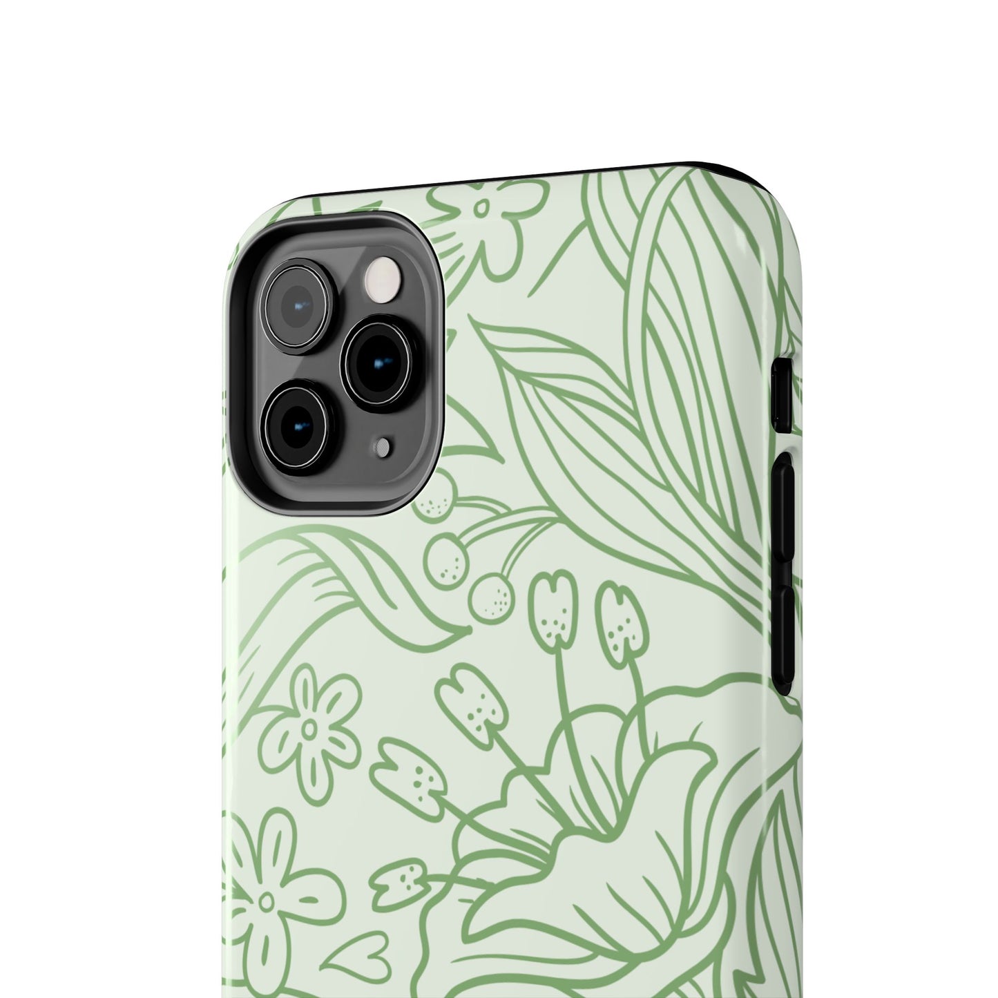 Sage Green Floral Line Art Tough iPhone Case – Minimalist Botanical Design with Dual-Layer Protection