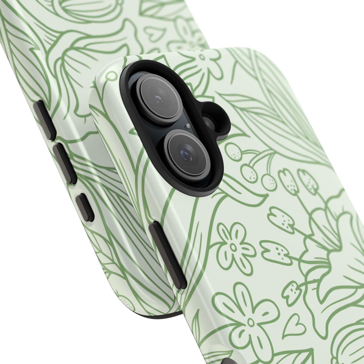 Sage Green Floral Line Art Tough iPhone Case – Minimalist Botanical Design with Dual-Layer Protection