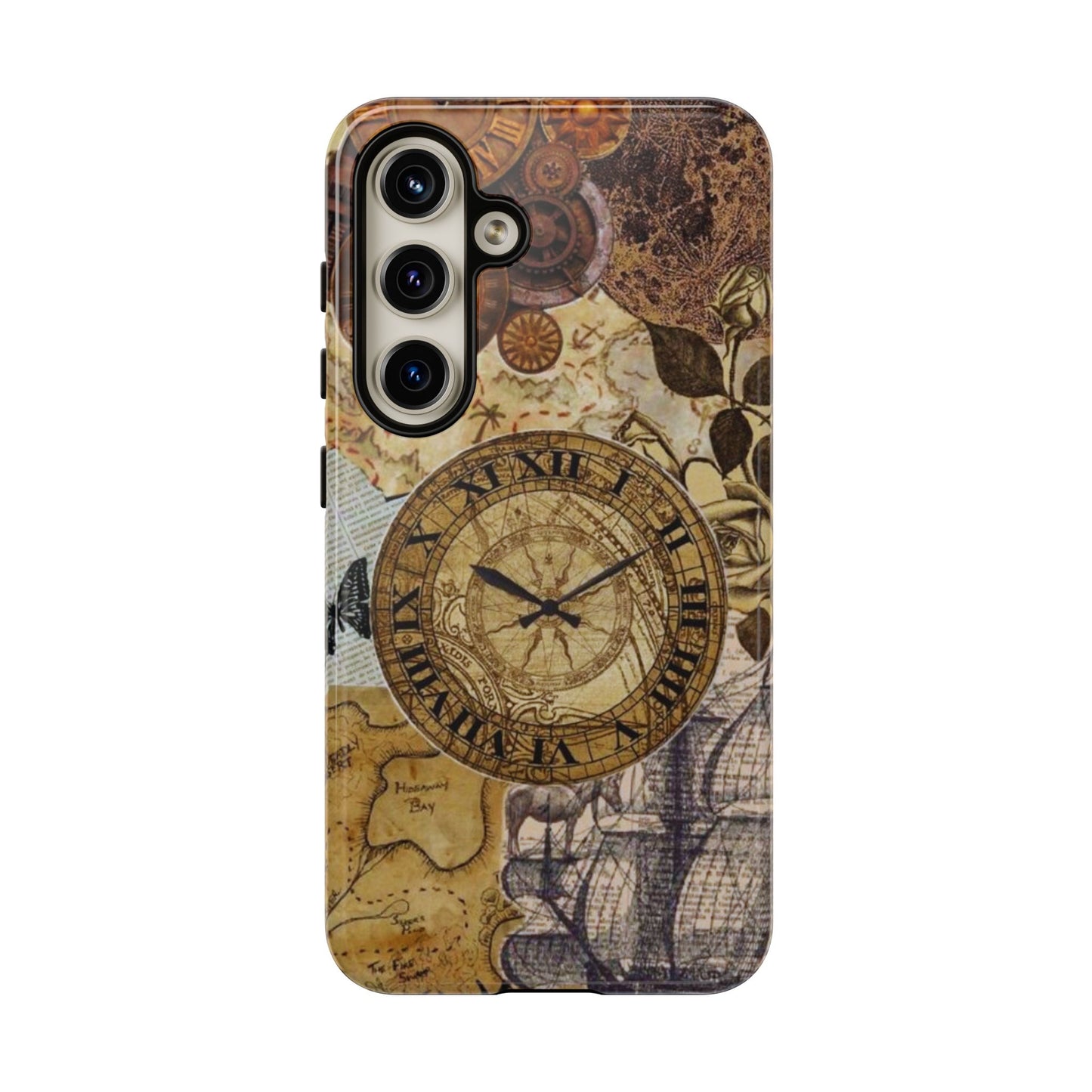 Steampunk Vintage Adventure Samsung Galaxy Case – Dual-Layer Protection with Antique Map and Clock Design
