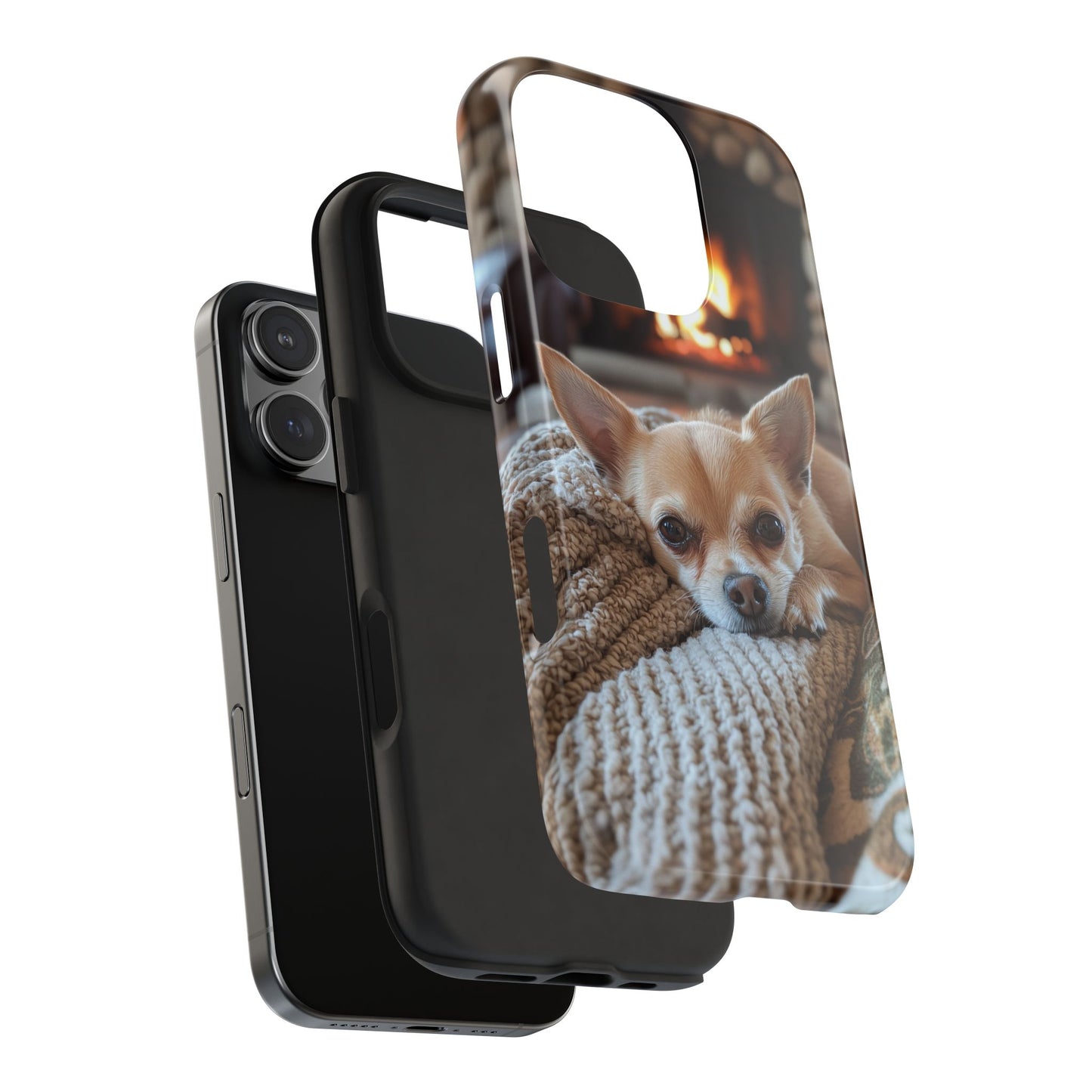 Relaxing Chihuahua by Fireplace iPhone Case – Warm and Stylish Protection