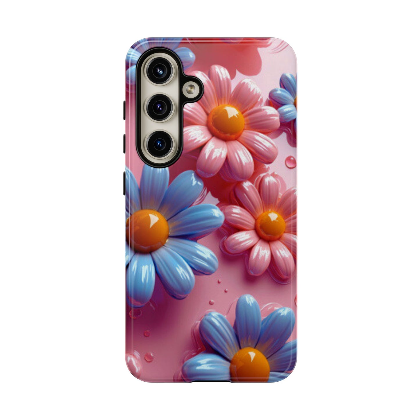 Pastel Daisy 3D Samsung Galaxy  Case – Glossy Pink and Blue Floral Design, Full Protection
