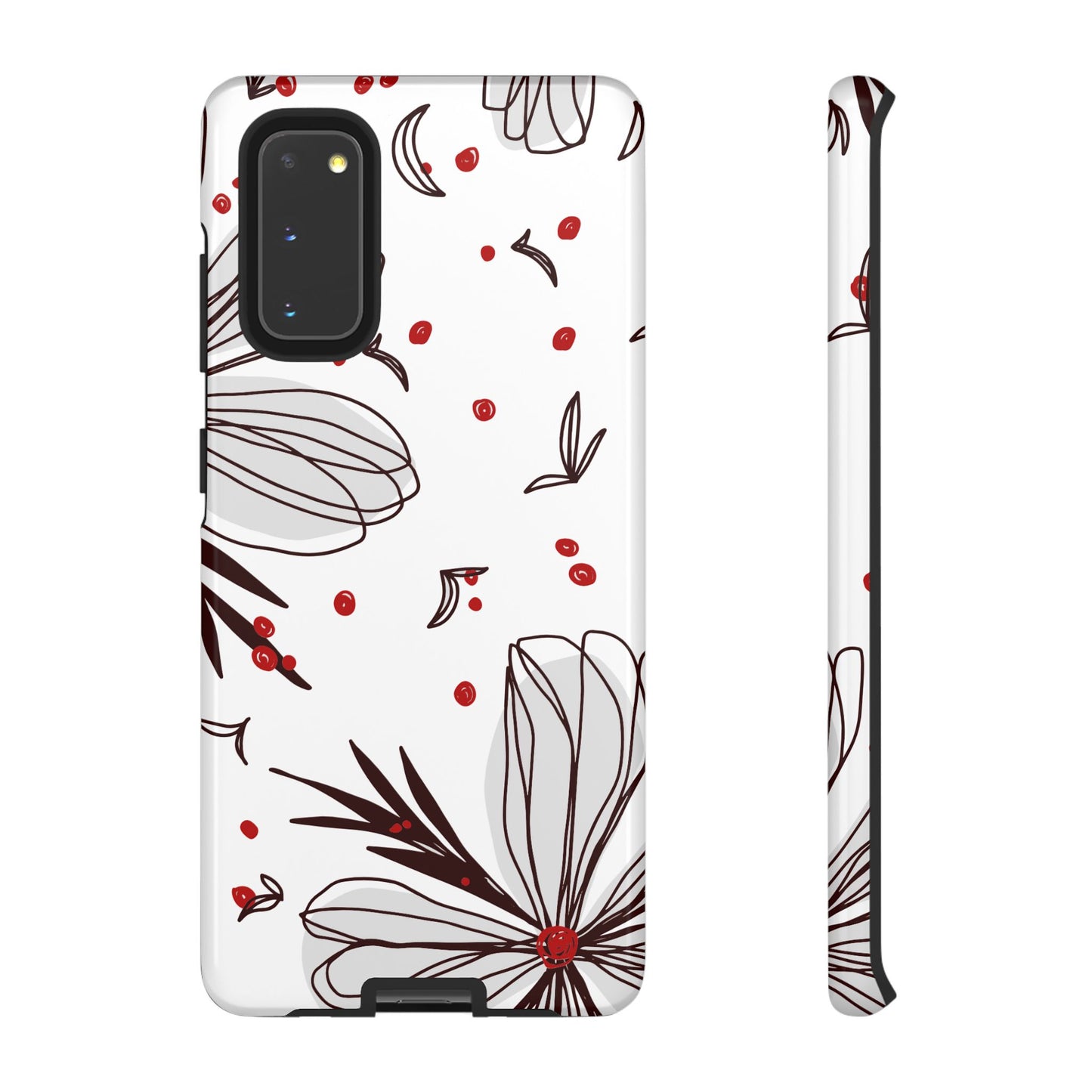 Minimalist Line Art Floral Tough Samsung Galaxy  Case – Bold Red and Black Design, Shockproof Protection