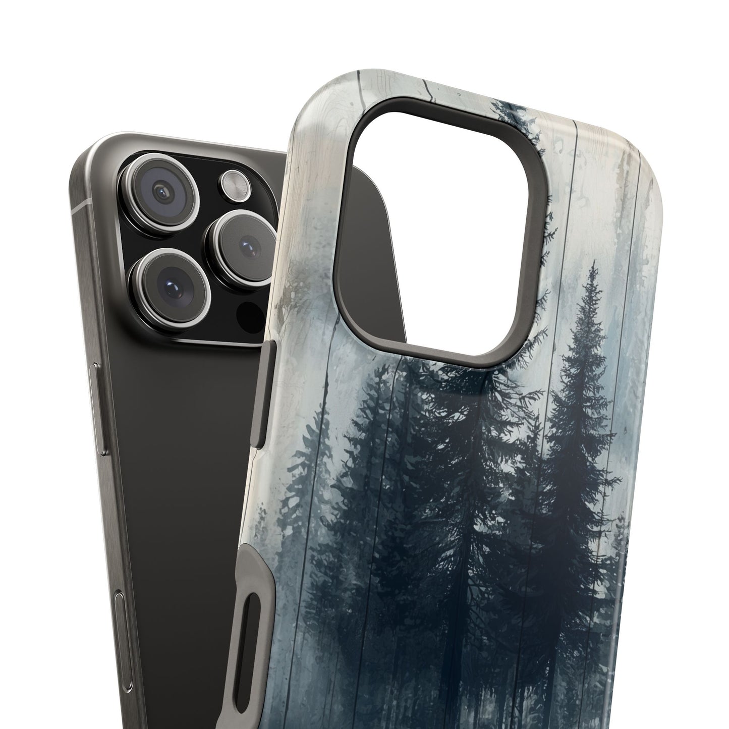 Rustic Pine Forest MagSafe iPhone Case - Blue Toned Woodland Design