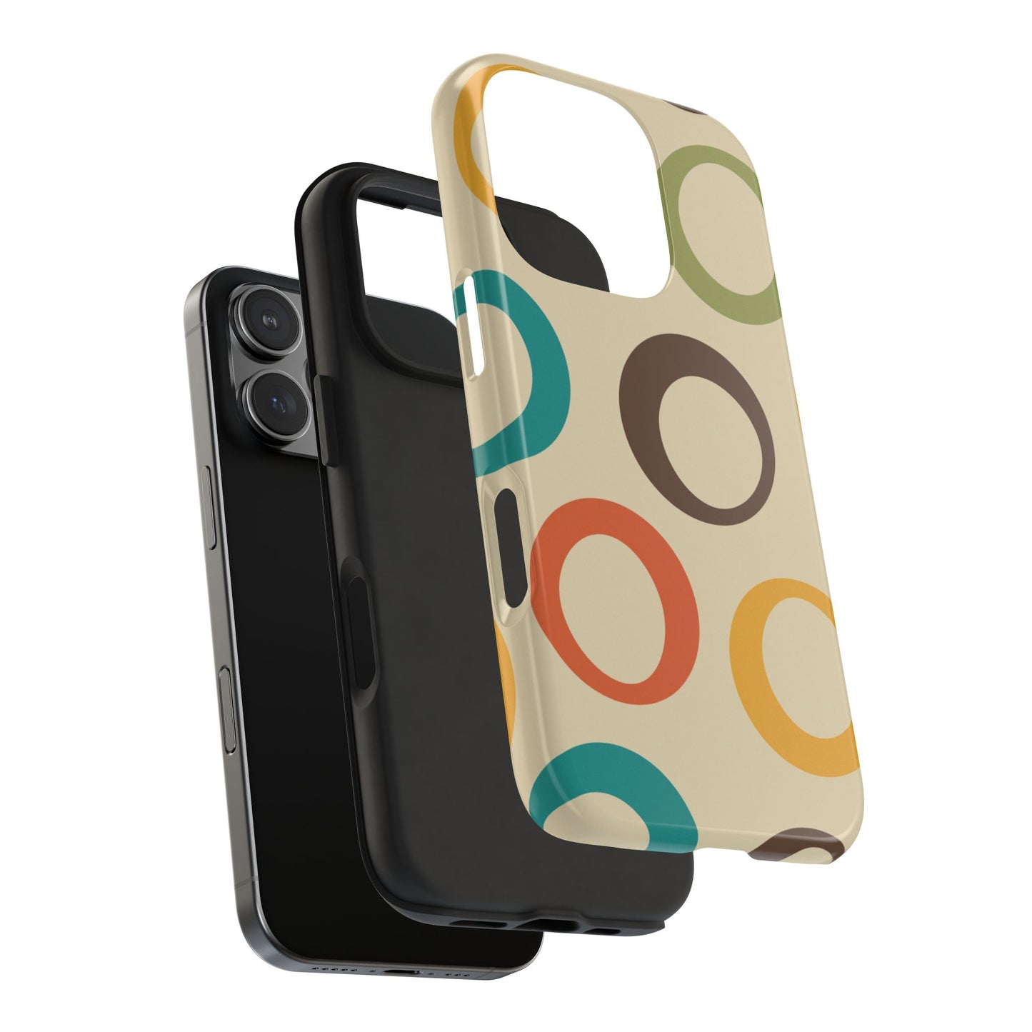 Retro Colorful Rings iPhone Case – Shockproof, Matte Finish, Dual-Layer Protection