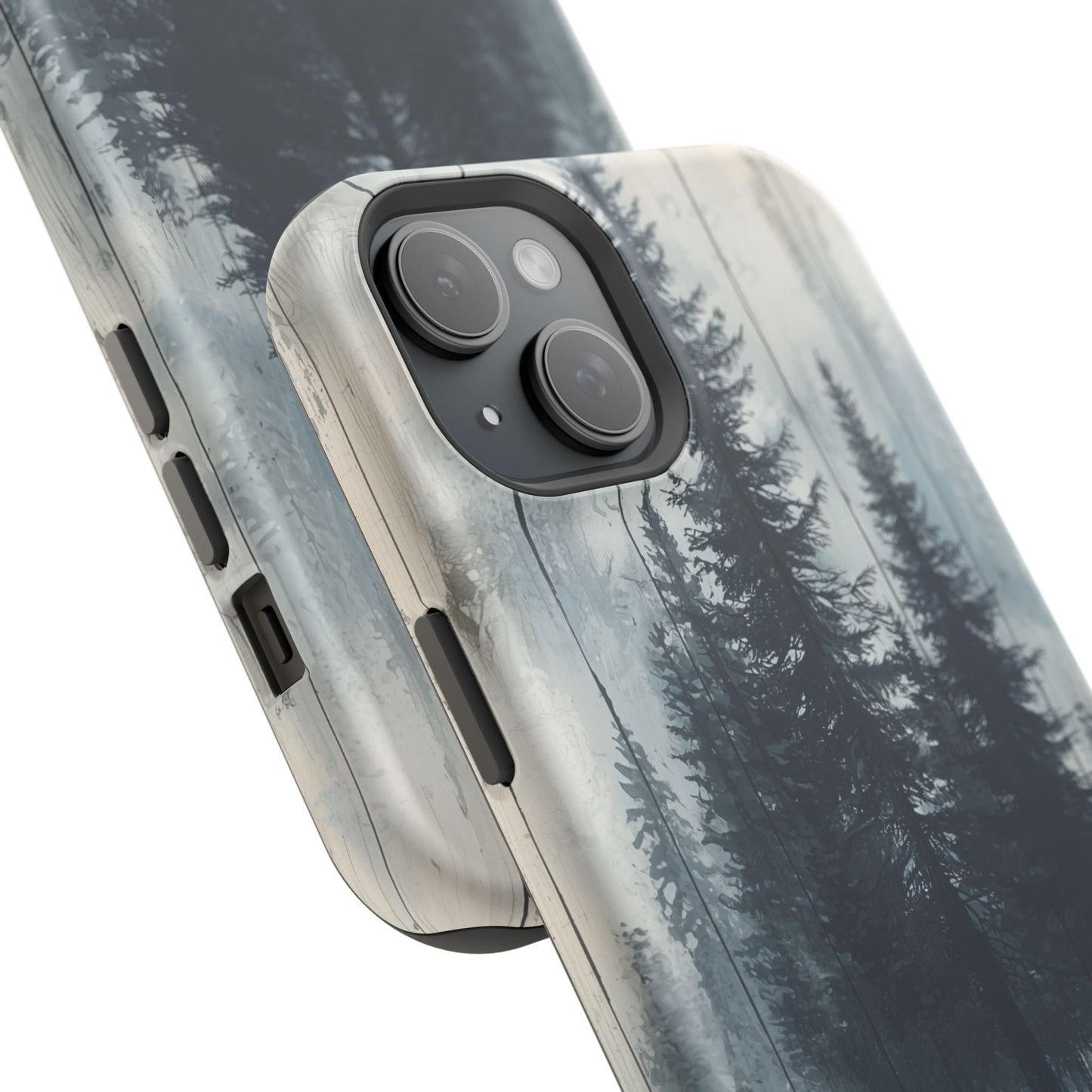 Rustic Pine Forest MagSafe iPhone Case - Blue Toned Woodland Design