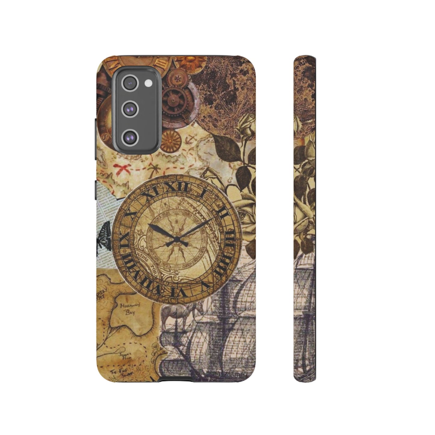Steampunk Vintage Adventure Samsung Galaxy Case – Dual-Layer Protection with Antique Map and Clock Design
