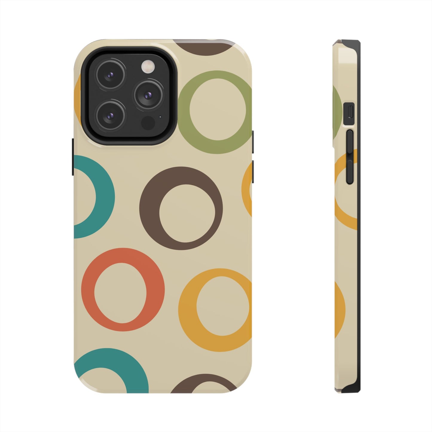 Retro Colorful Rings iPhone Case – Shockproof, Matte Finish, Dual-Layer Protection