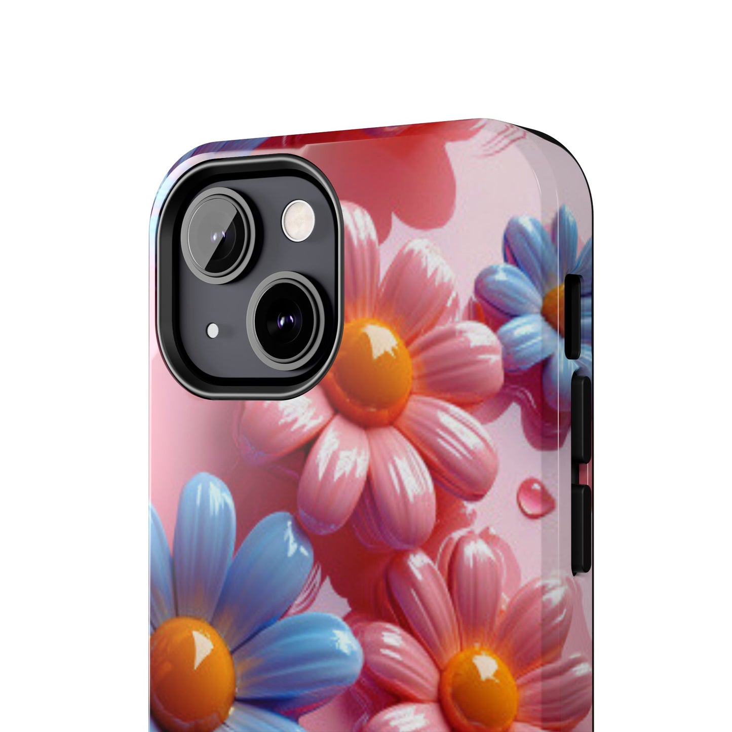 Pastel Daisy 3D iPhone Case – Glossy Pink and Blue Floral Design, Full Protection - BOGO Cases