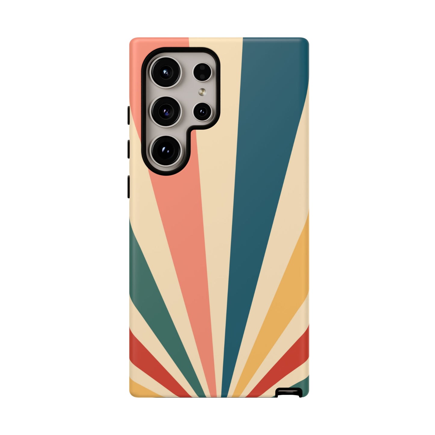 Retro Sunbeam Samsung Galaxy Case – 70s-Inspired Radiating Stripes in Coral, Teal, and Mustard