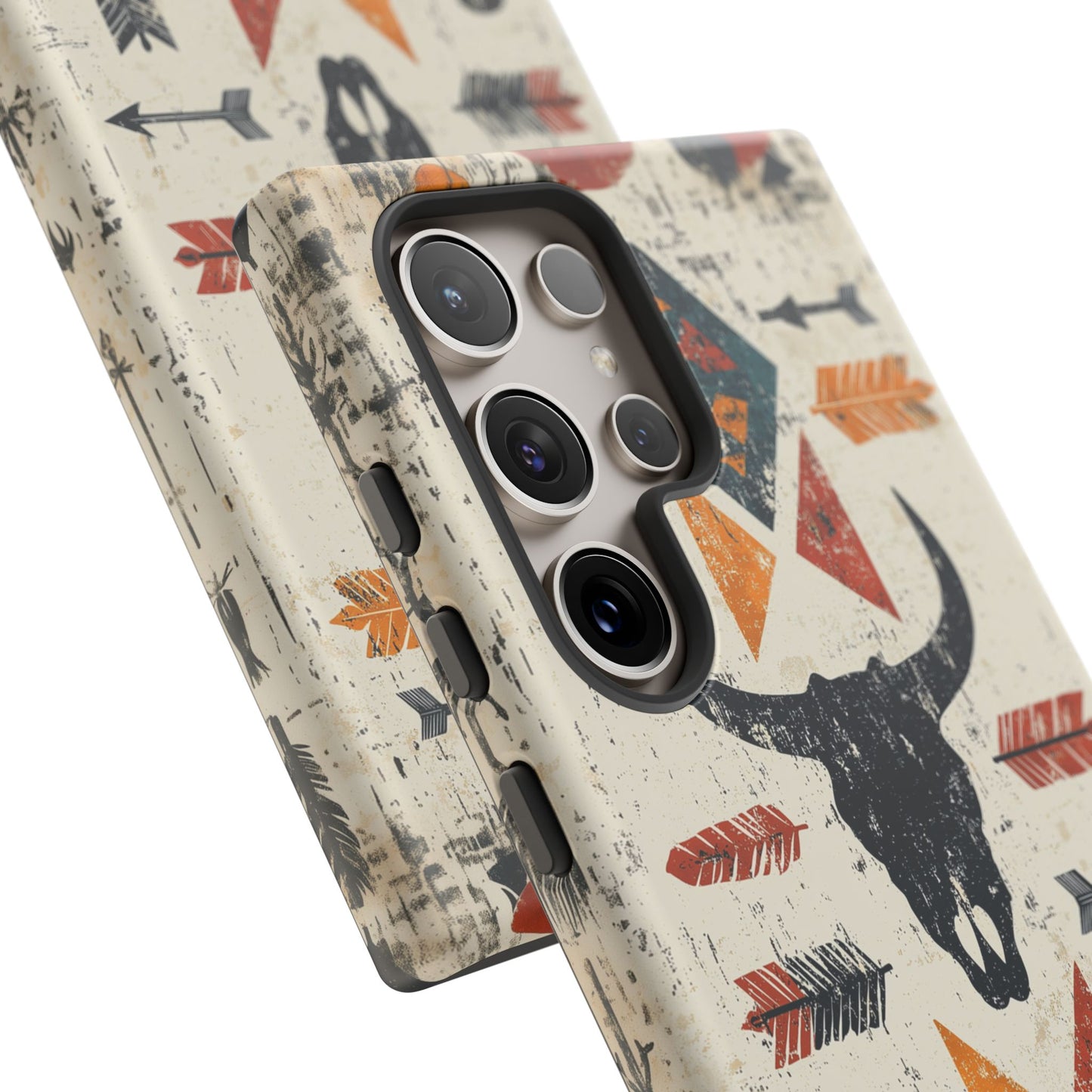 Tribal Bull Skull & Arrows Tough Samsung Galaxy Case – Rustic Western Design, Dual-Layer Protection