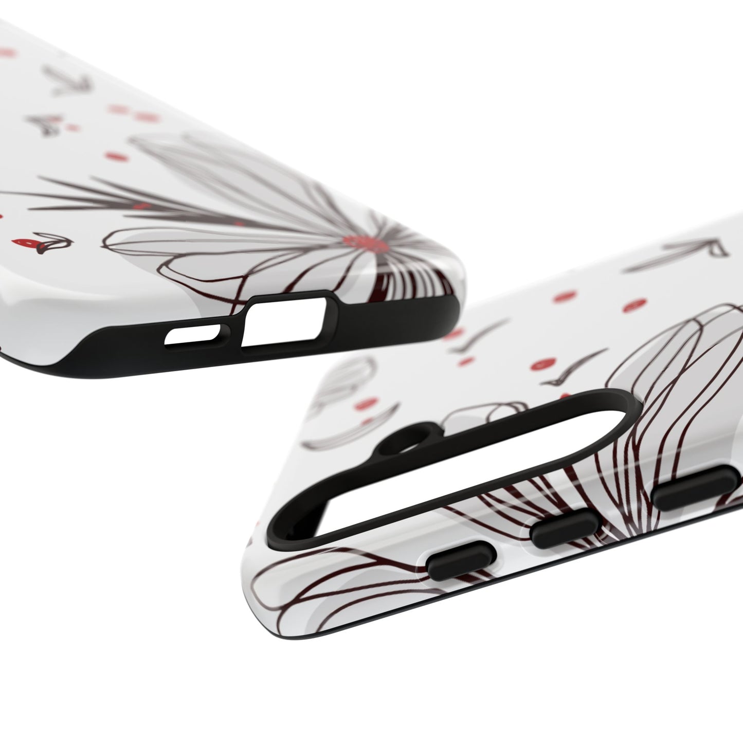 Minimalist Line Art Floral Tough Samsung Galaxy  Case – Bold Red and Black Design, Shockproof Protection