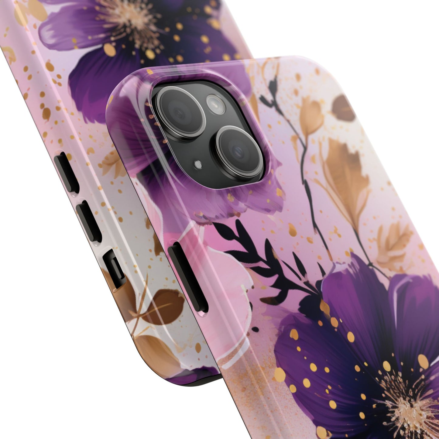 Elegant Purple & Gold Floral iPhone Case - Luxe Flower Design