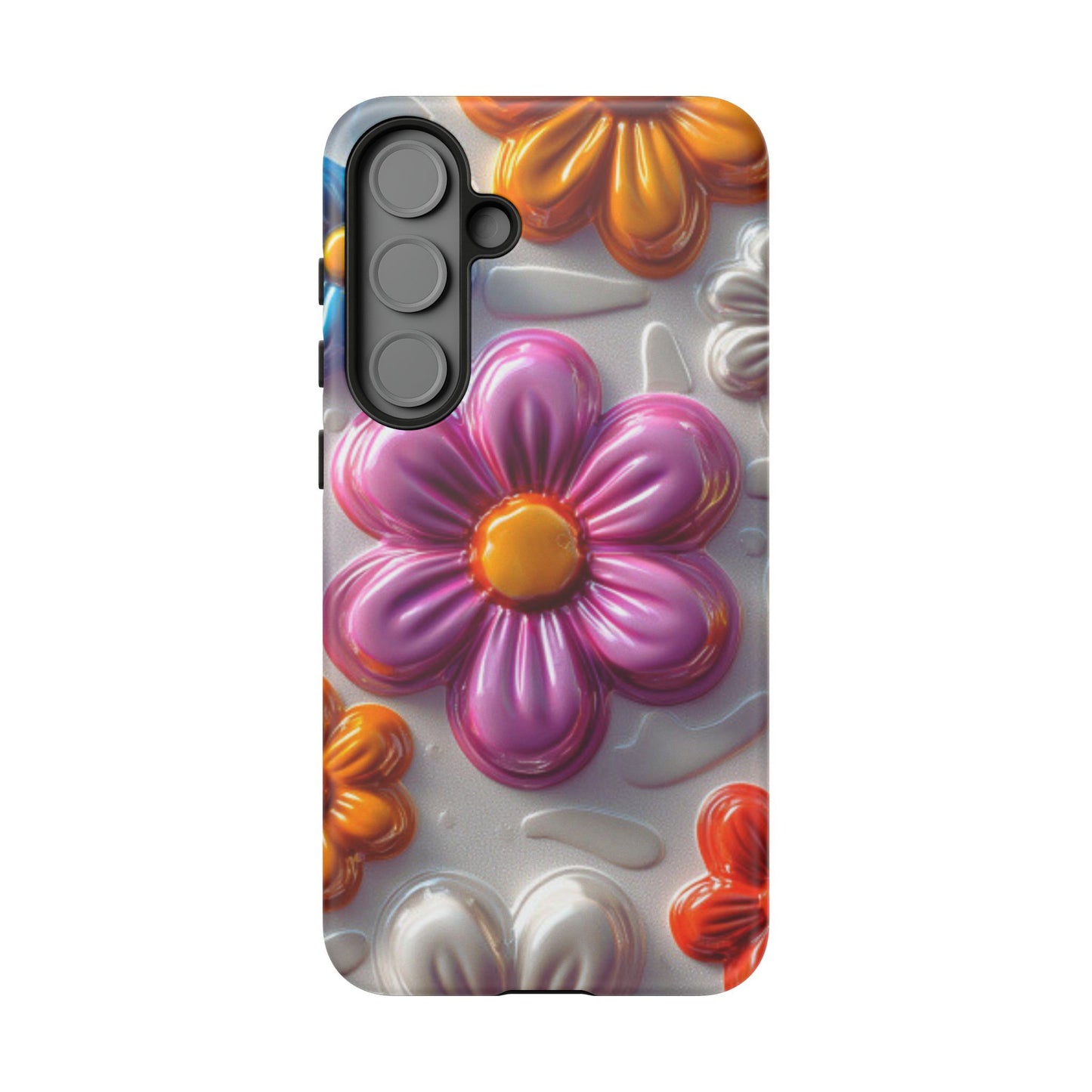 Glossy 3D Floral Samsung Galaxy  Case – Colorful Flower Pattern, Durable Protection