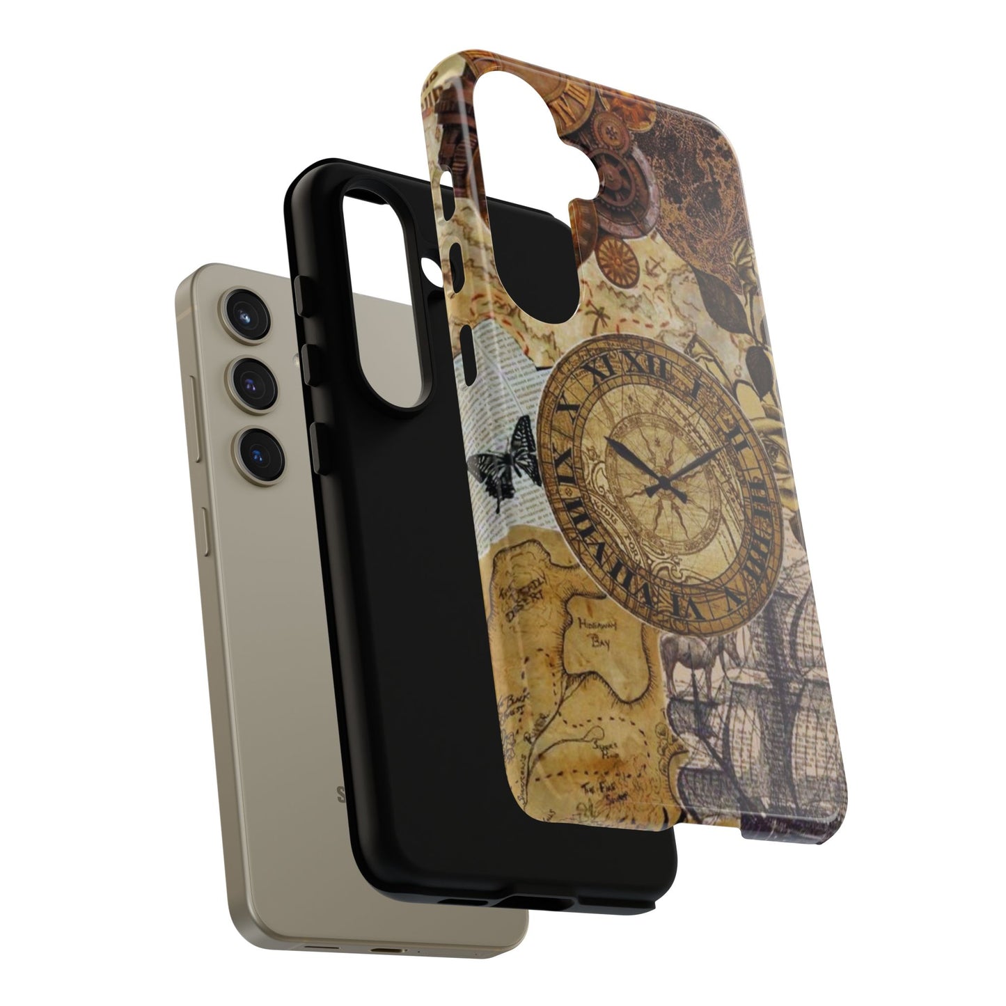 Steampunk Vintage Adventure Samsung Galaxy Case – Dual-Layer Protection with Antique Map and Clock Design