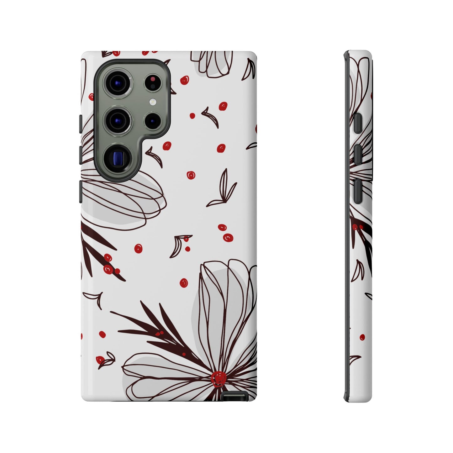 Minimalist Line Art Floral Tough Samsung Galaxy  Case – Bold Red and Black Design, Shockproof Protection
