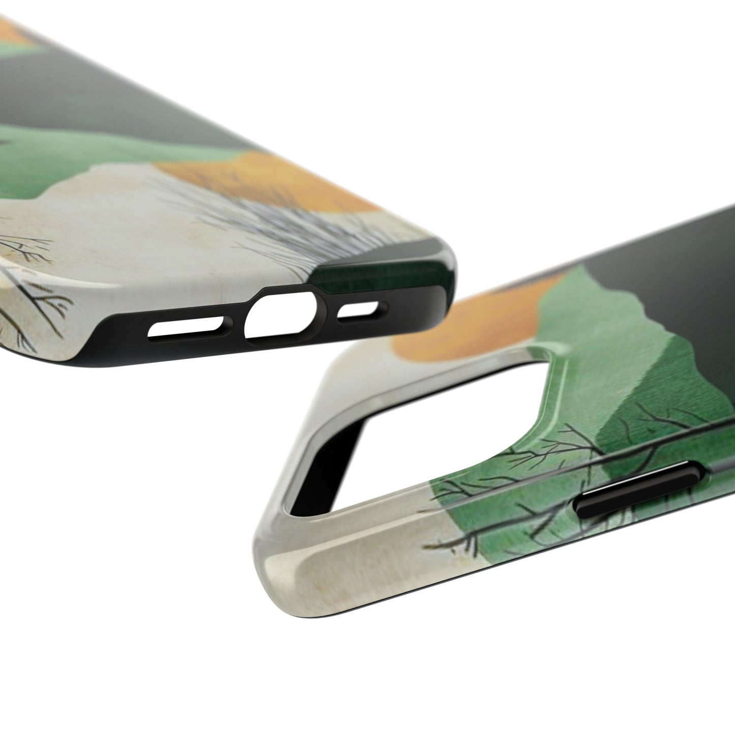 Retro Mountain Sunrise iPhone Case – Minimalist Landscape Design, Dual - Layer Protection - BOGO Cases