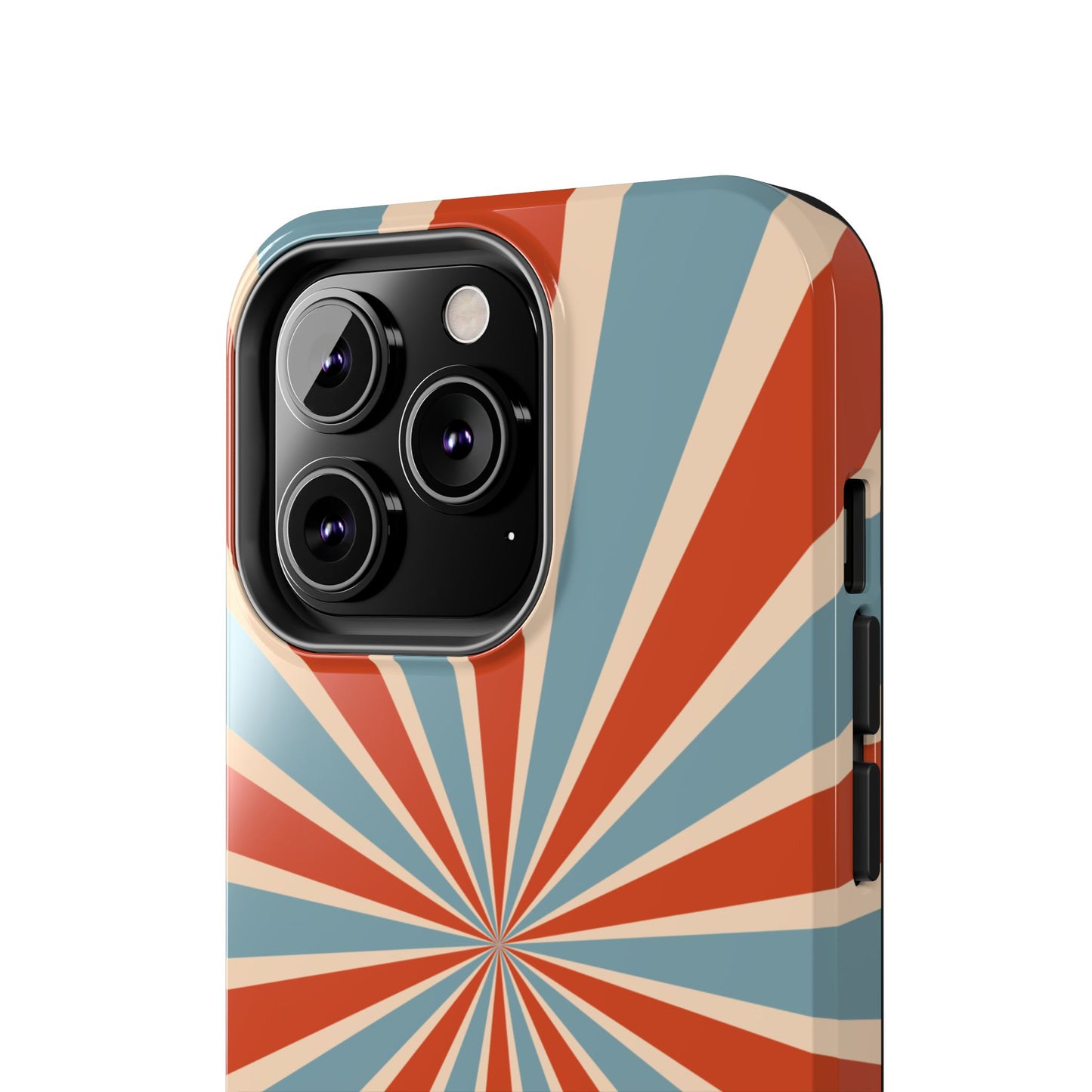 Vintage Blue & Red Sunburst iPhone Case – Bold Geometric Pattern, Shock-Resistant Cover