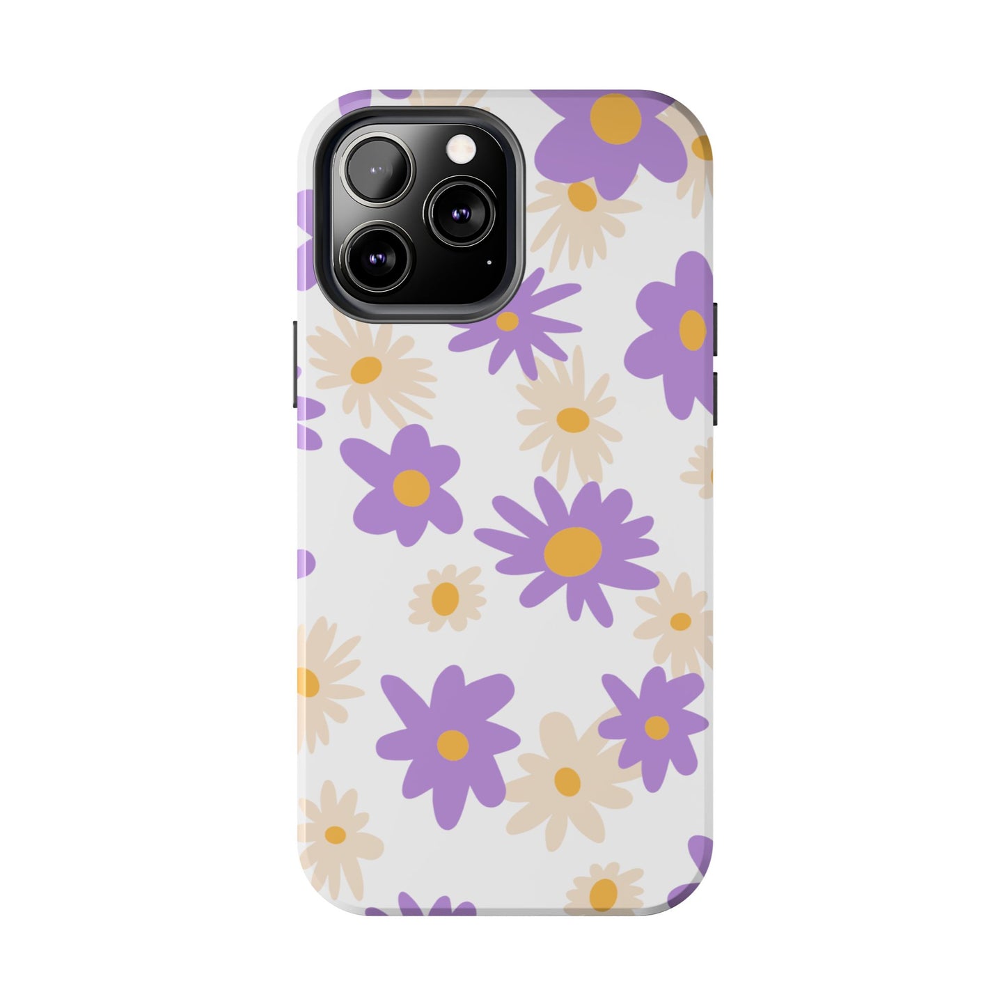 Retro Daisy Flower iPhone Case – Pastel Purple & Cream Floral Design with Matte Finish