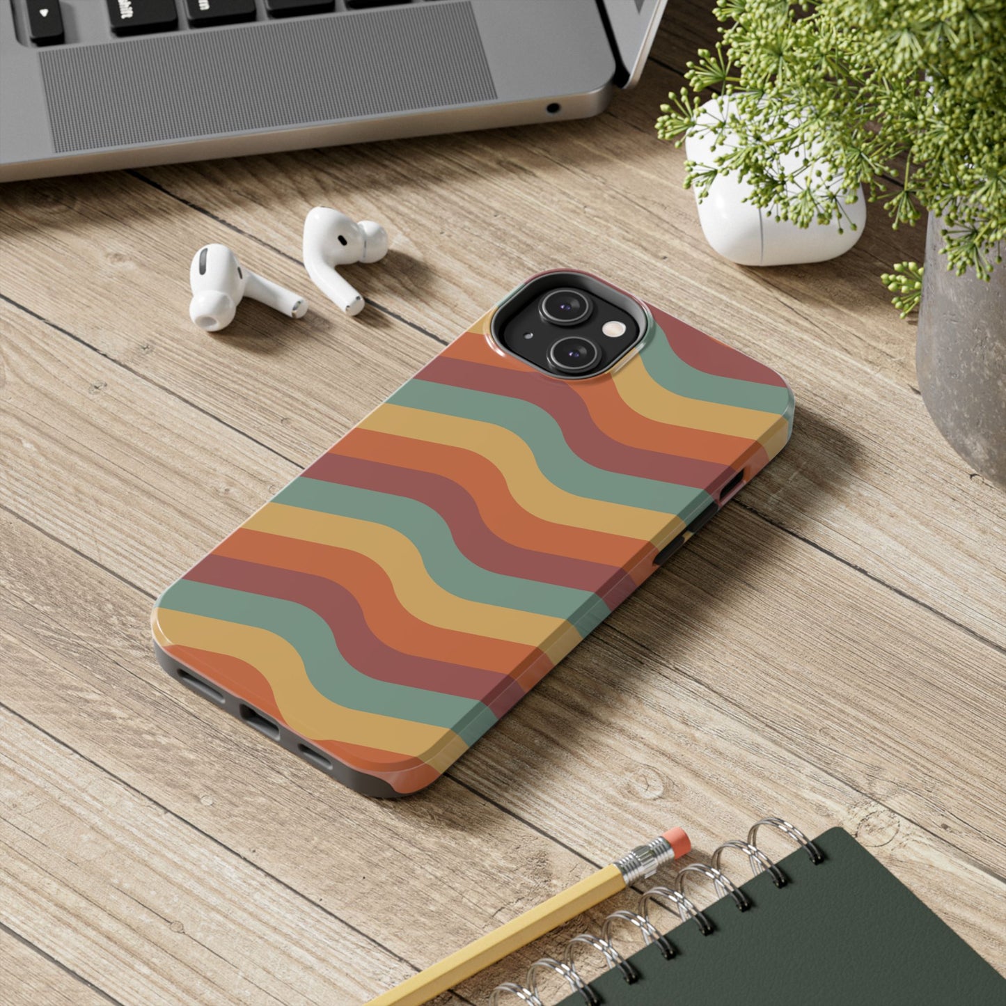 Retro Vibe Wavy Stripes iPhone Case – 70s-Inspired in Teal, Orange, and Rust