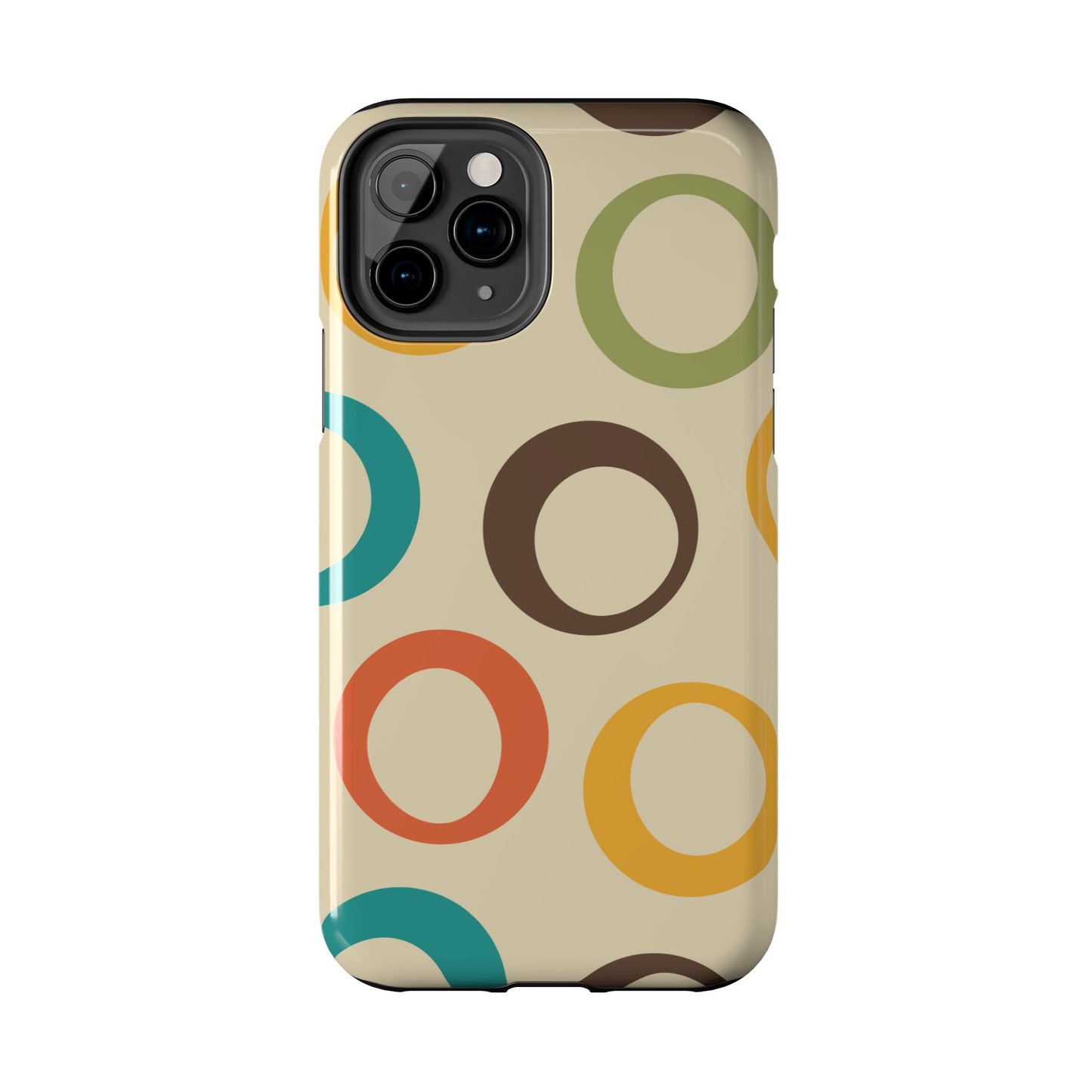 Retro Colorful Rings iPhone Case – Shockproof, Matte Finish, Dual-Layer Protection