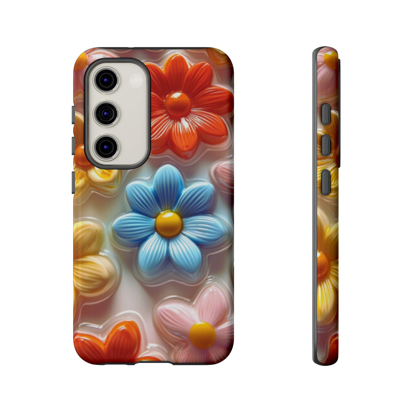 Glossy Retro Flower Samsung Galaxy Case – Colorful 3D Floral Design, Durable Protection