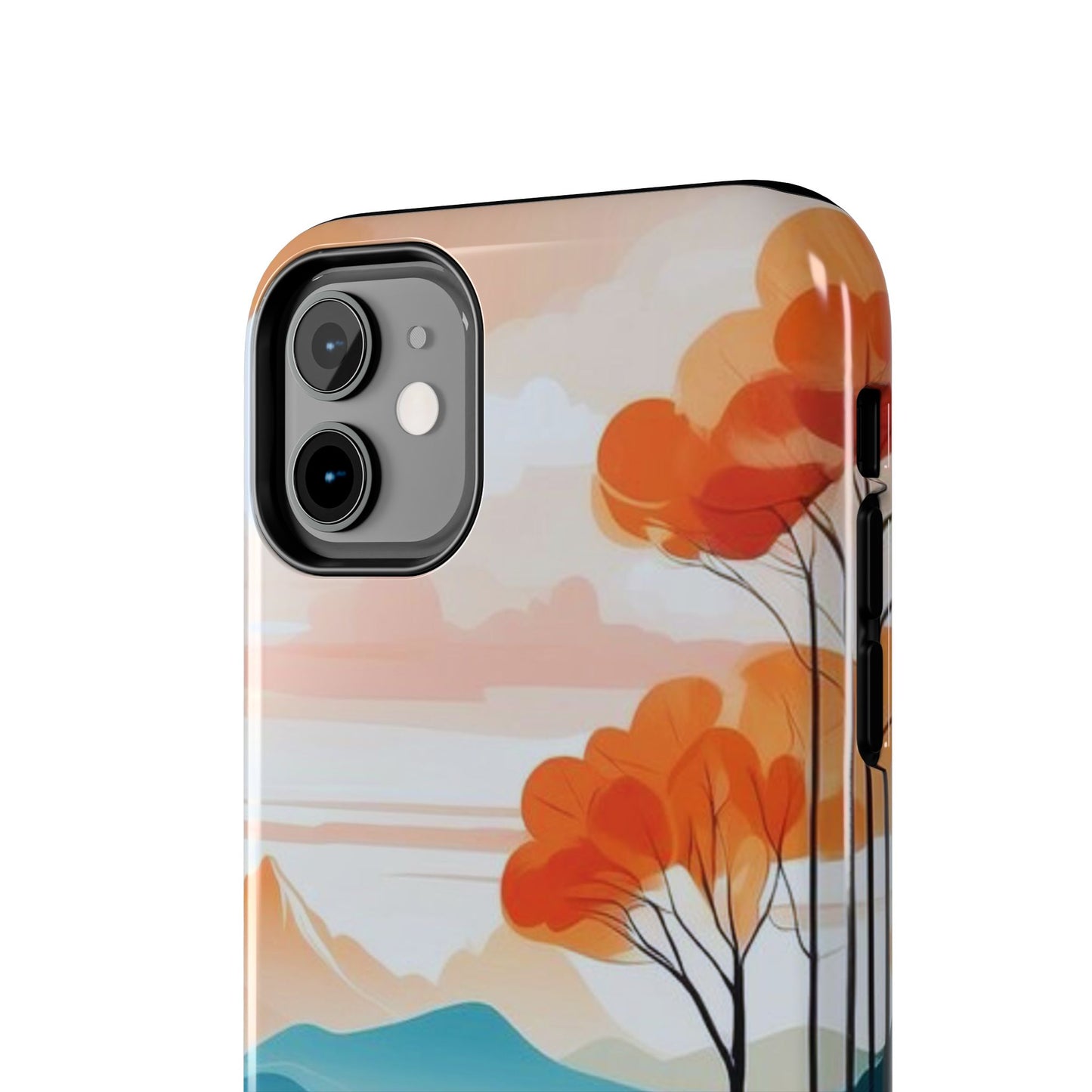 Serene Sunset Lake iPhone Case – Minimalist Landscape Art, Dual-Layer Protection
