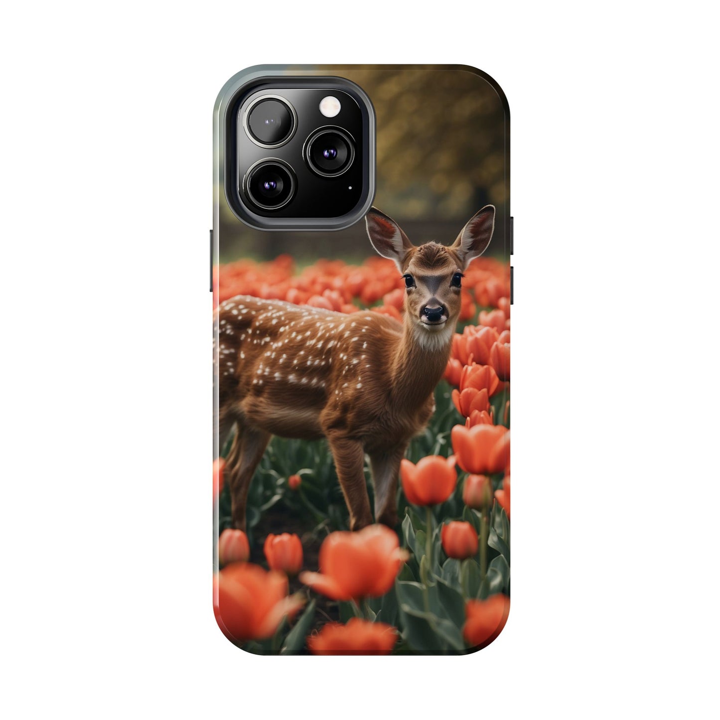 Fawn Among Tulips iPhone Case