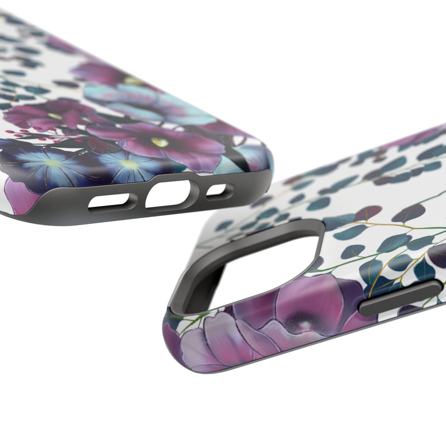 Moody Purple & Teal Floral MagSafe iPhone Series Case – Elegant Botanical Design