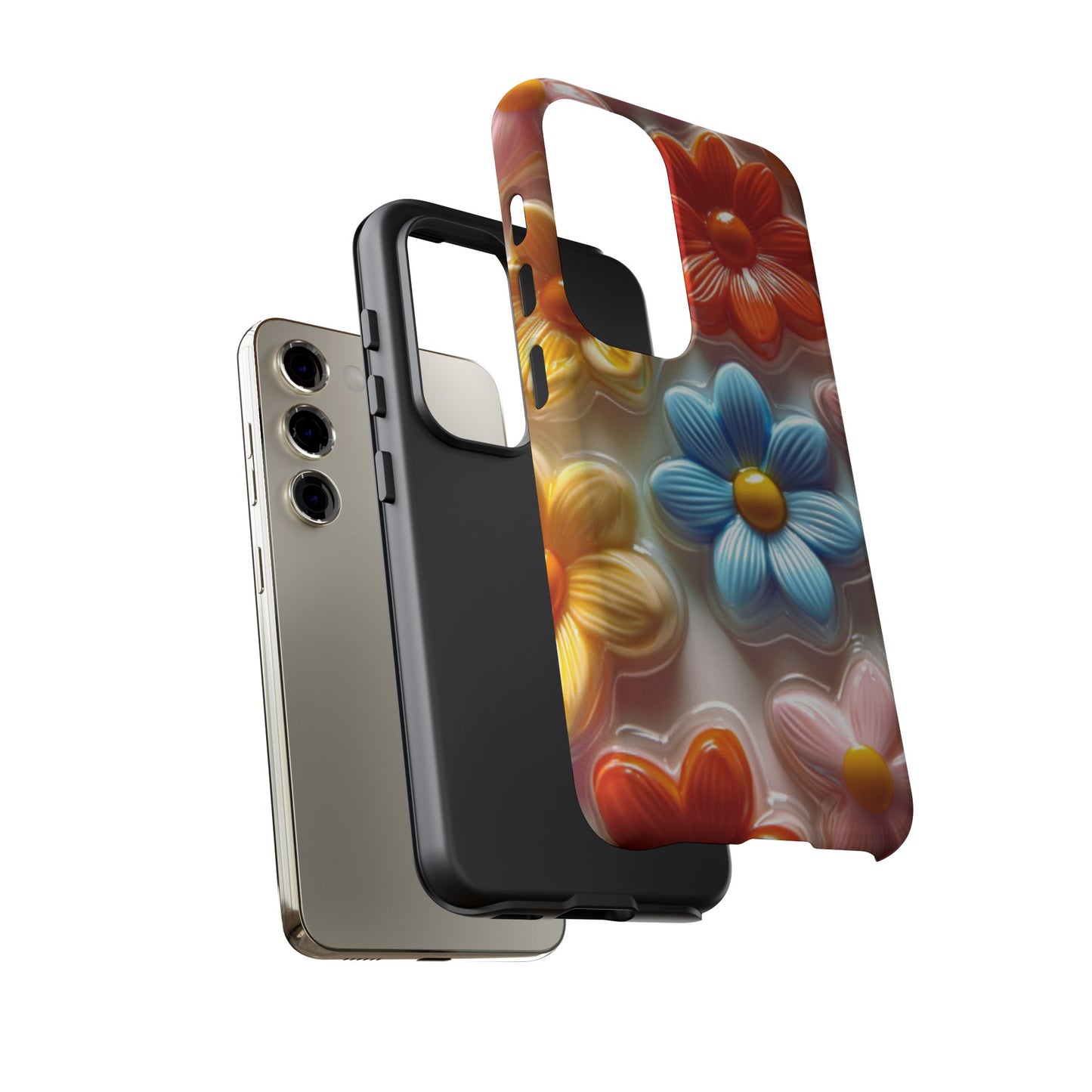 Glossy Retro Flower Samsung Galaxy Case – Colorful 3D Floral Design, Durable Protection